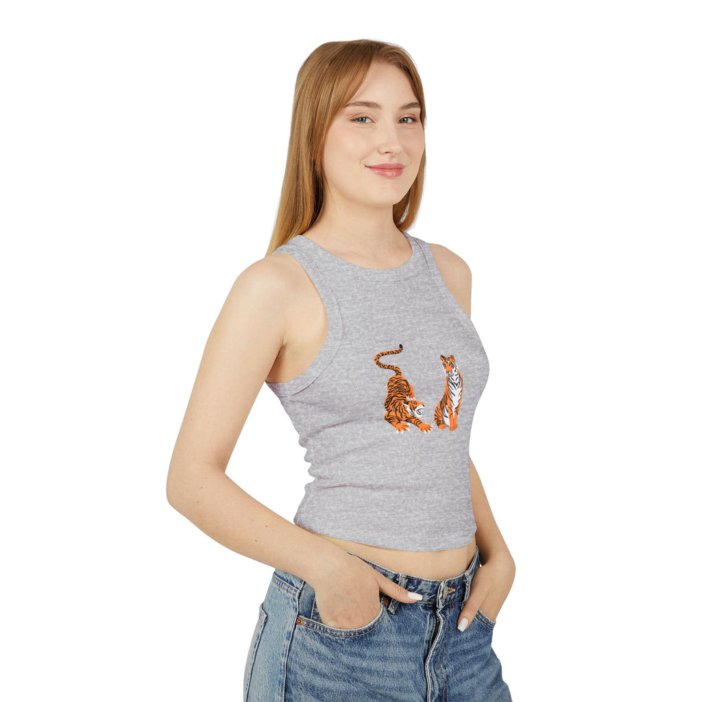 Tiger Duo Racer Tank Top — Playful Floral Tiger Graphic for Women