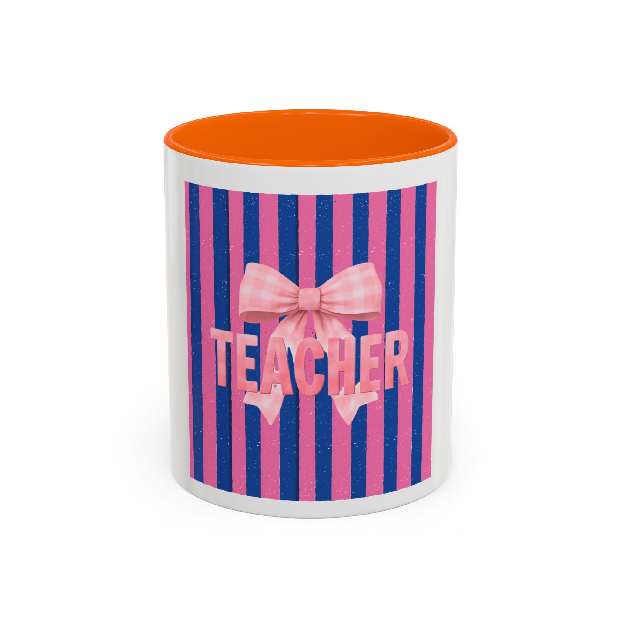 Teacher Mug — Pink Bow Striped Coffee Cup (11/15oz)