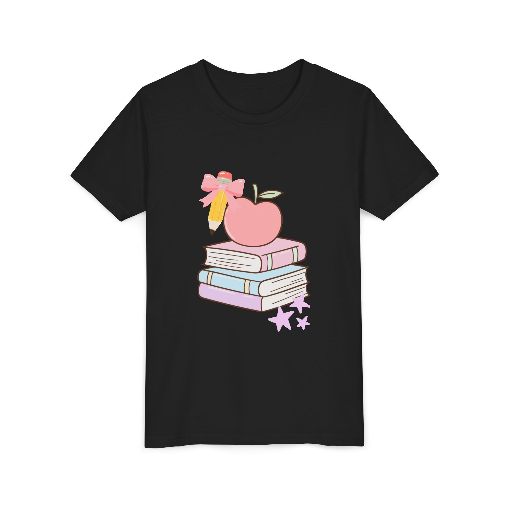 Youth Tee — Cute School Stack Graphic with Apple & Books