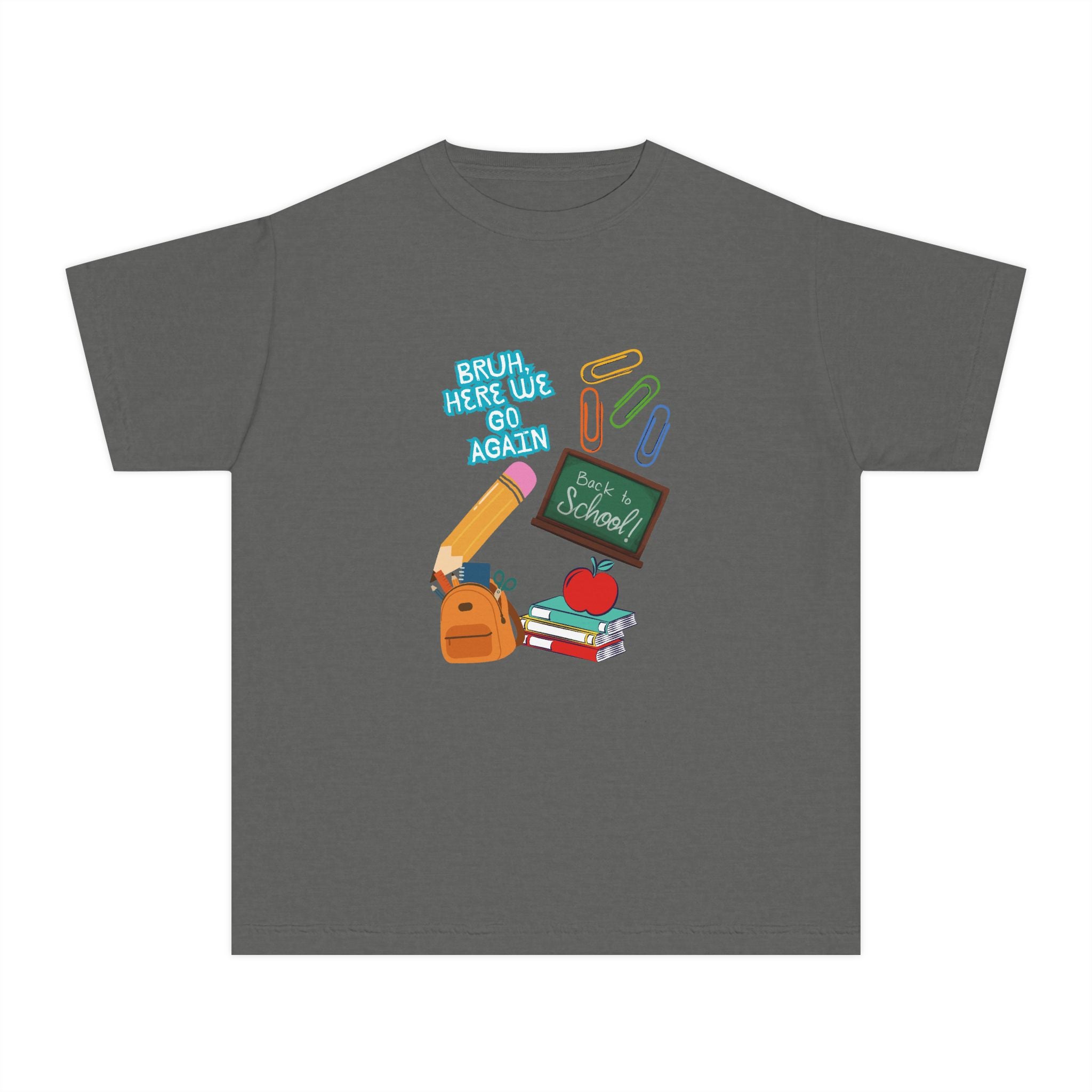 Youth Tee - 'Back To School' Chalkboard Design with Backpack, Books & Apple