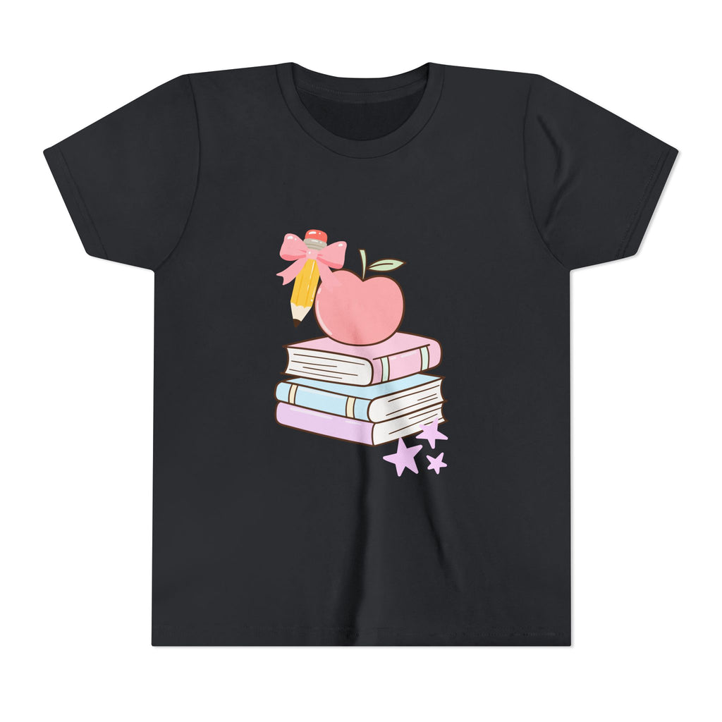 Youth Tee — Cute School Stack Graphic with Apple & Books