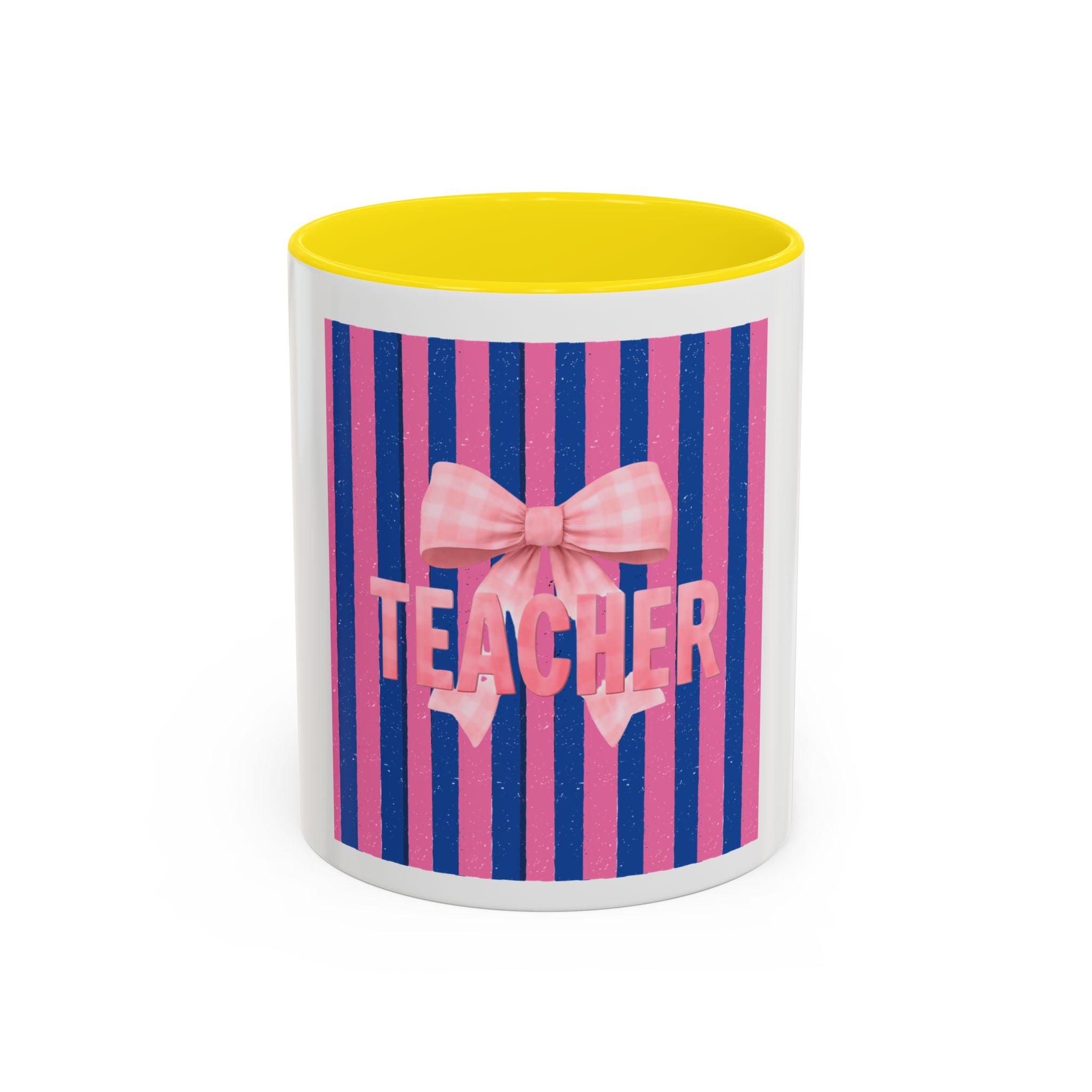 Teacher Mug — Pink Bow Striped Coffee Cup (11/15oz)