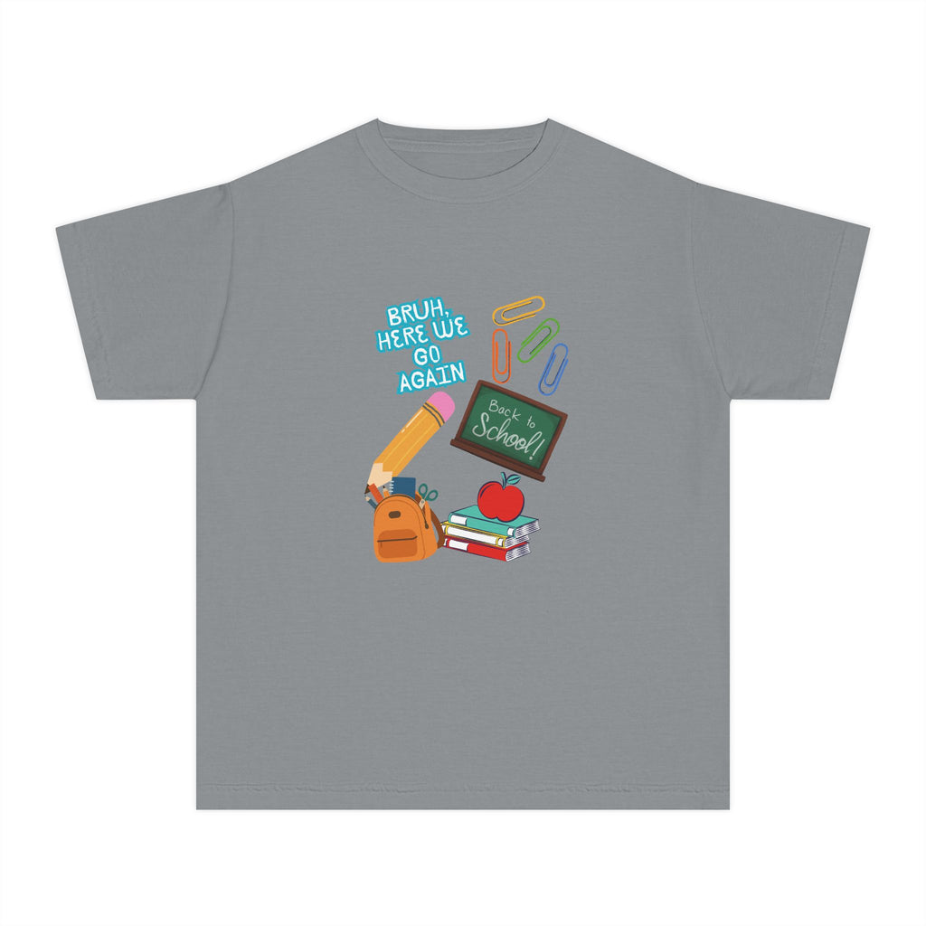 Youth Tee - 'Back To School' Chalkboard Design with Backpack, Books & Apple