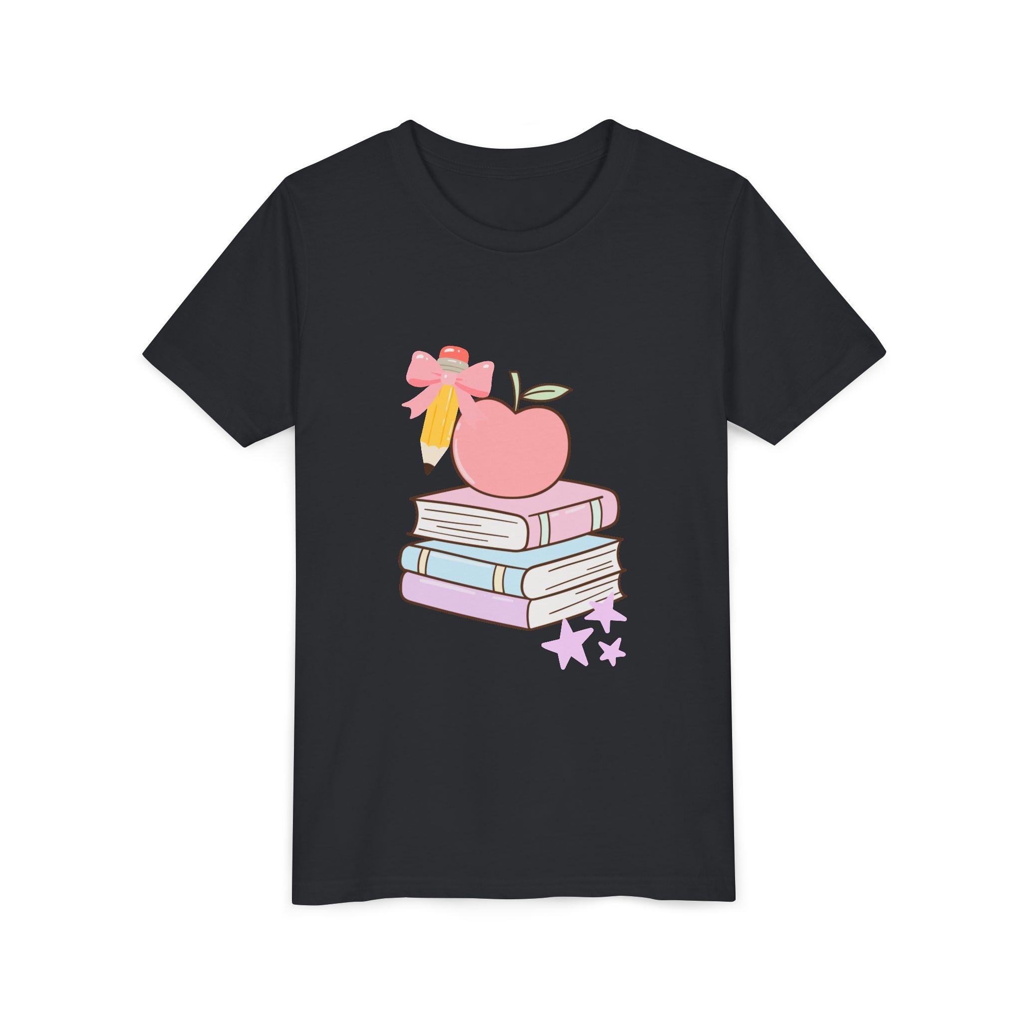 Youth Tee — Cute School Stack Graphic with Apple & Books