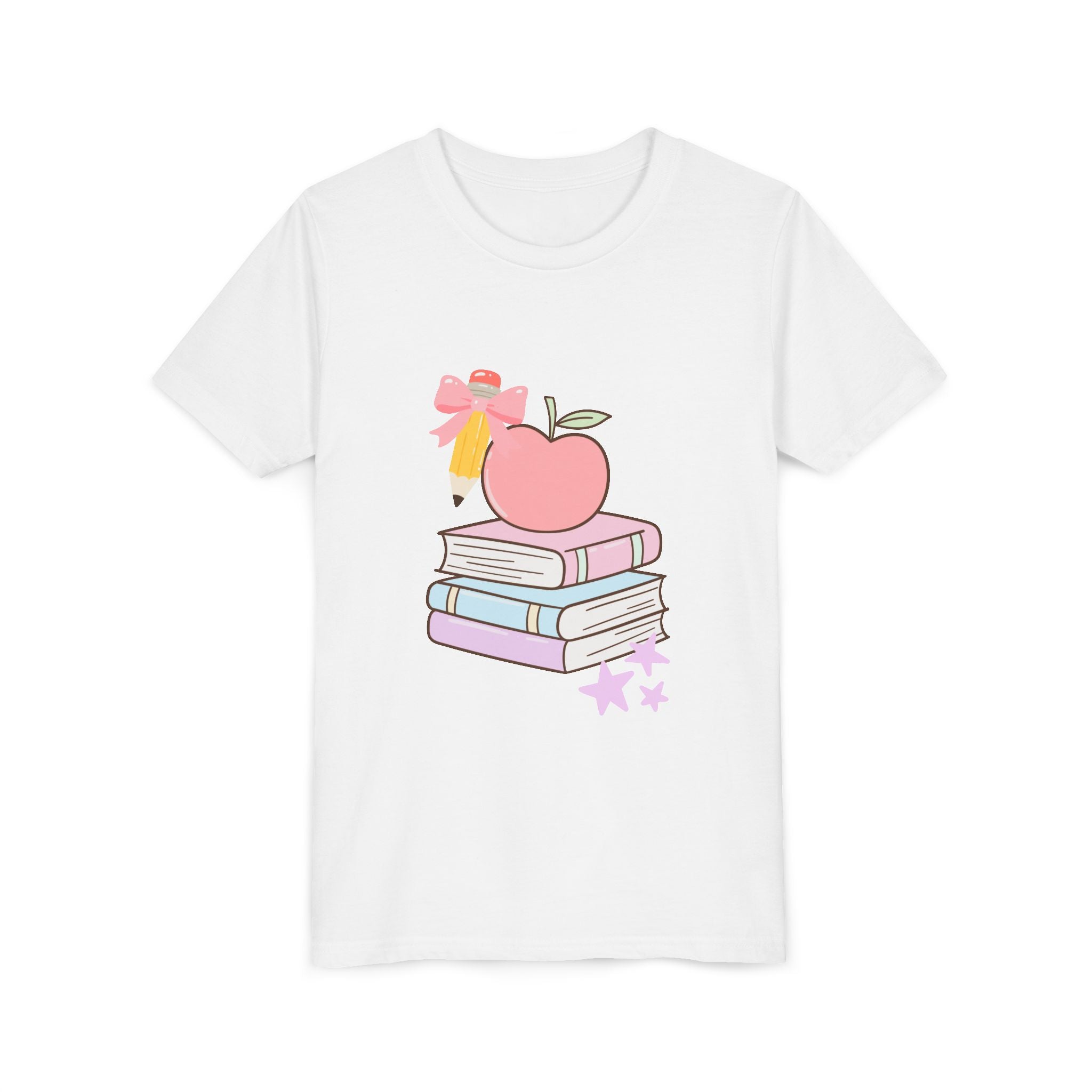 Youth Tee — Cute School Stack Graphic with Apple & Books