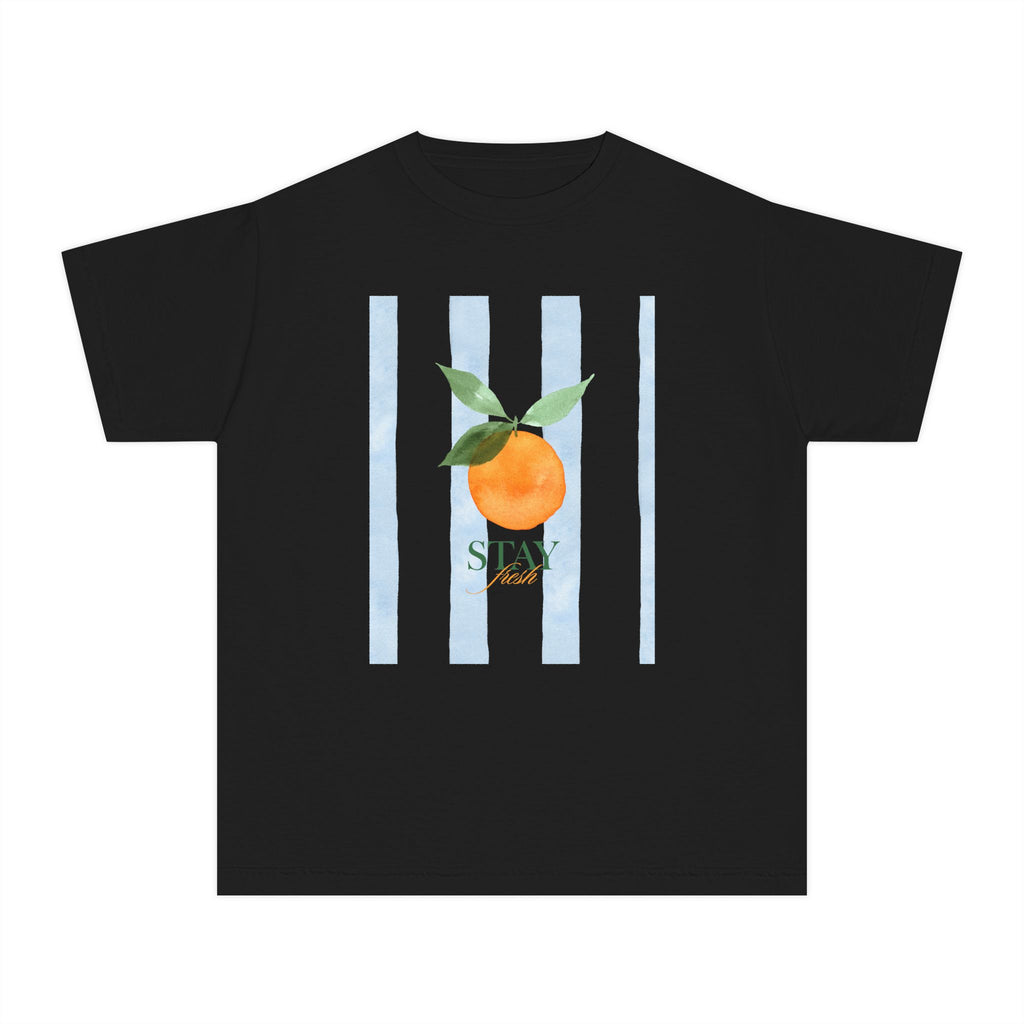 Youth Tee — Peach Graphic with Stripes (“Stay Fresh”)
