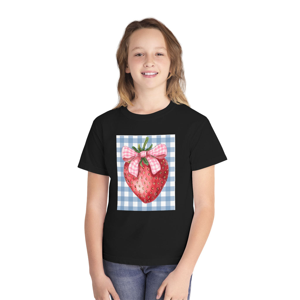 Kids Strawberry Graphic Tee — Gingham Bow Fruit Shirt