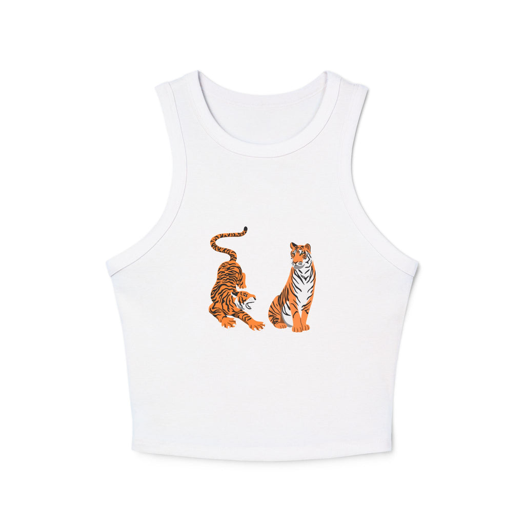 Tiger Duo Racer Tank Top — Playful Floral Tiger Graphic for Women