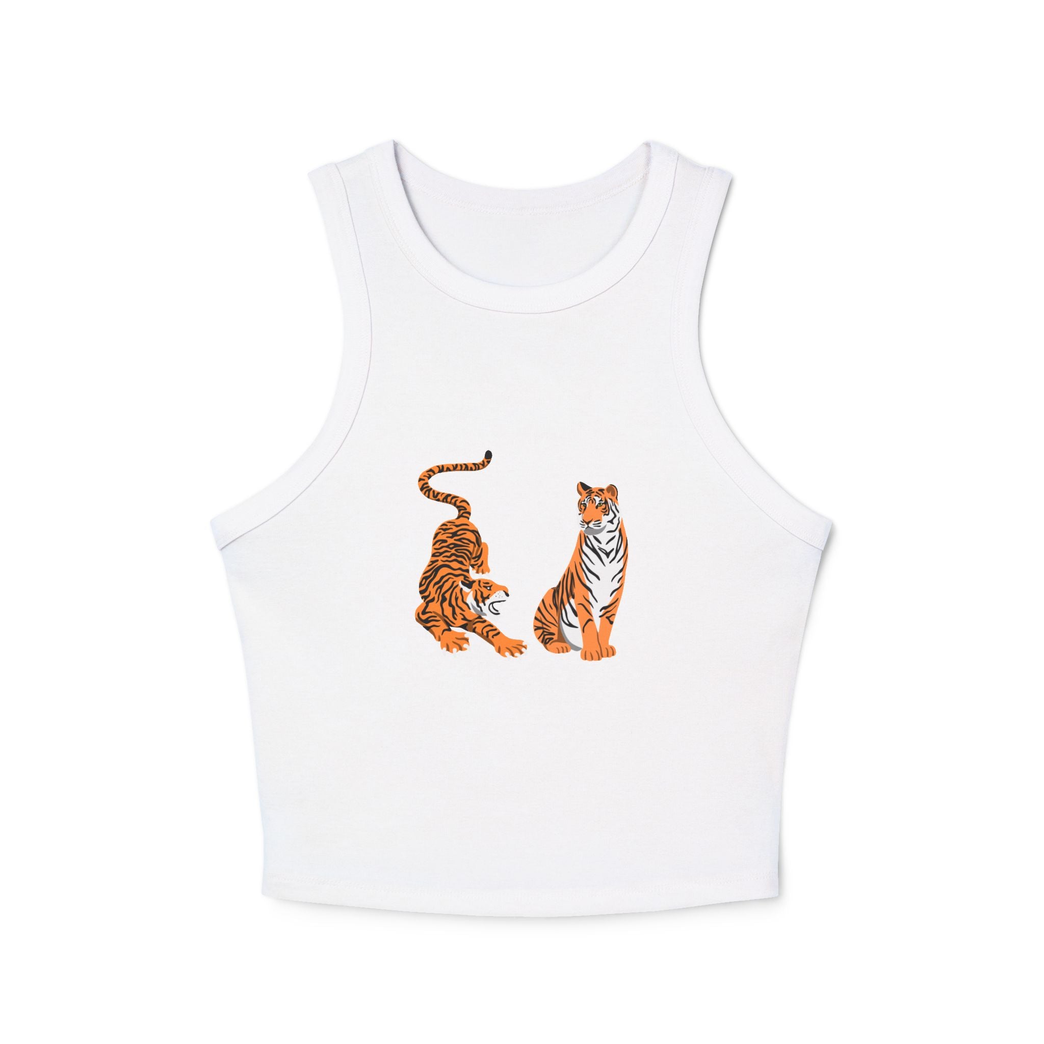 Tiger Duo Racer Tank Top — Playful Floral Tiger Graphic for Women