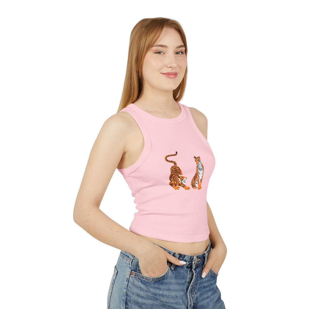 Tiger Duo Racer Tank Top — Playful Floral Tiger Graphic for Women