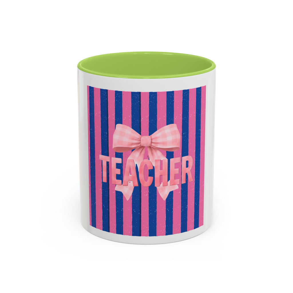 Teacher Mug — Pink Bow Striped Coffee Cup (11/15oz)
