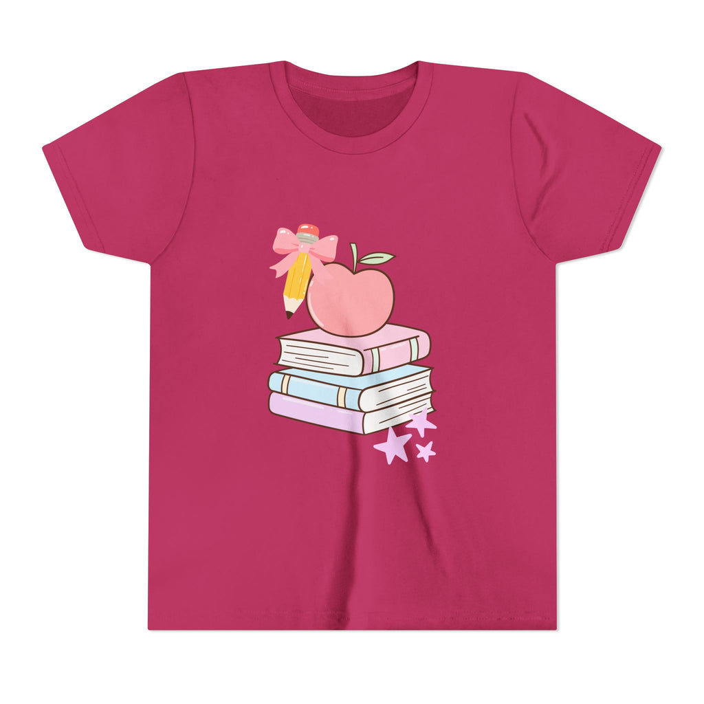 Youth Tee — Cute School Stack Graphic with Apple & Books