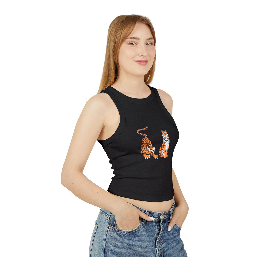 Tiger Duo Racer Tank Top — Playful Floral Tiger Graphic for Women