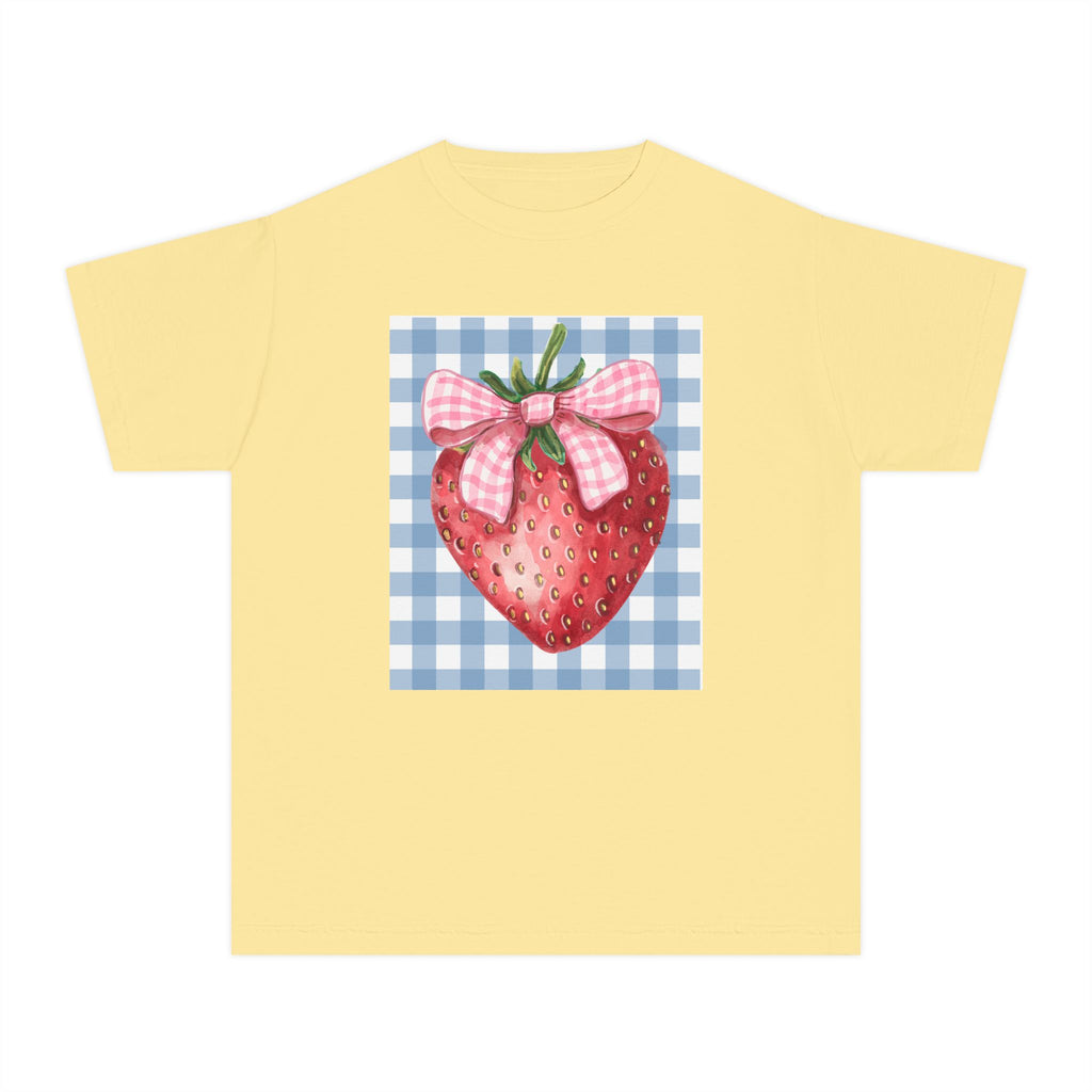 Kids Strawberry Graphic Tee — Gingham Bow Fruit Shirt