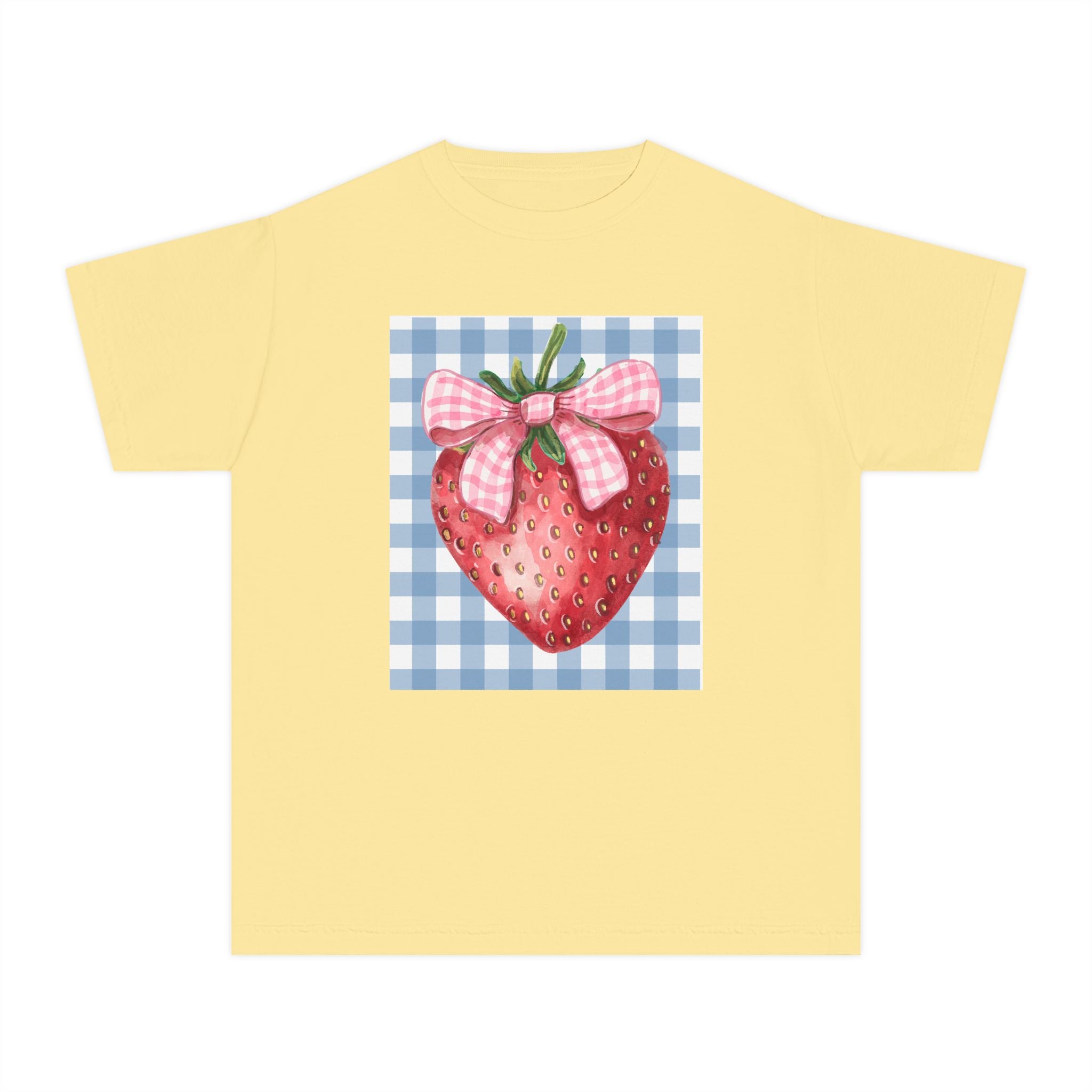 Kids Strawberry Graphic Tee — Gingham Bow Fruit Shirt