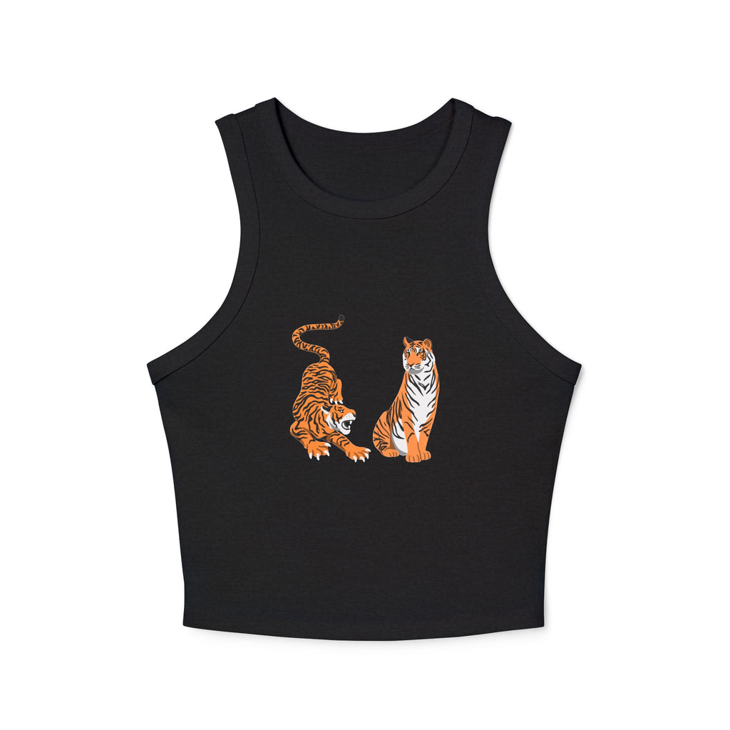 Tiger Duo Racer Tank Top — Playful Floral Tiger Graphic for Women