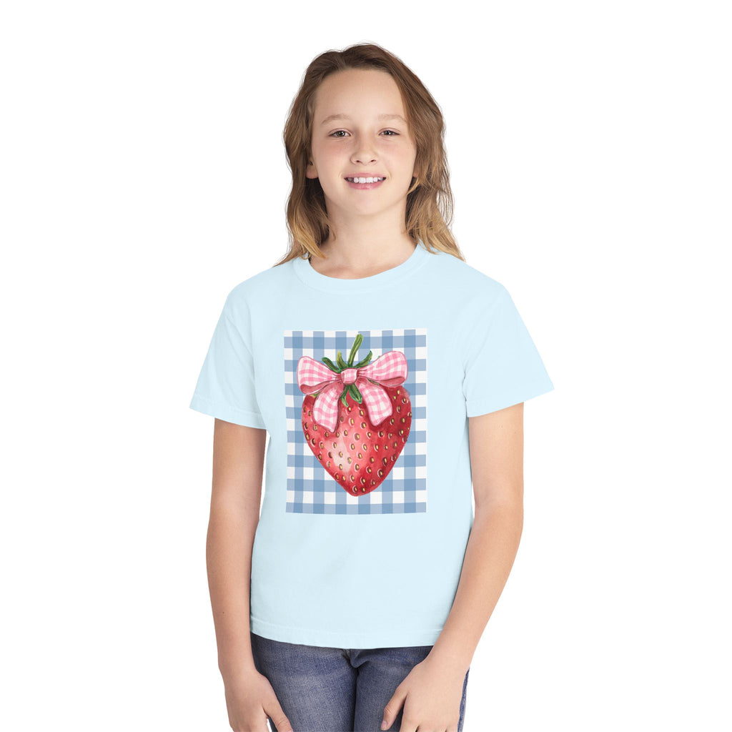 Kids Strawberry Graphic Tee — Gingham Bow Fruit Shirt