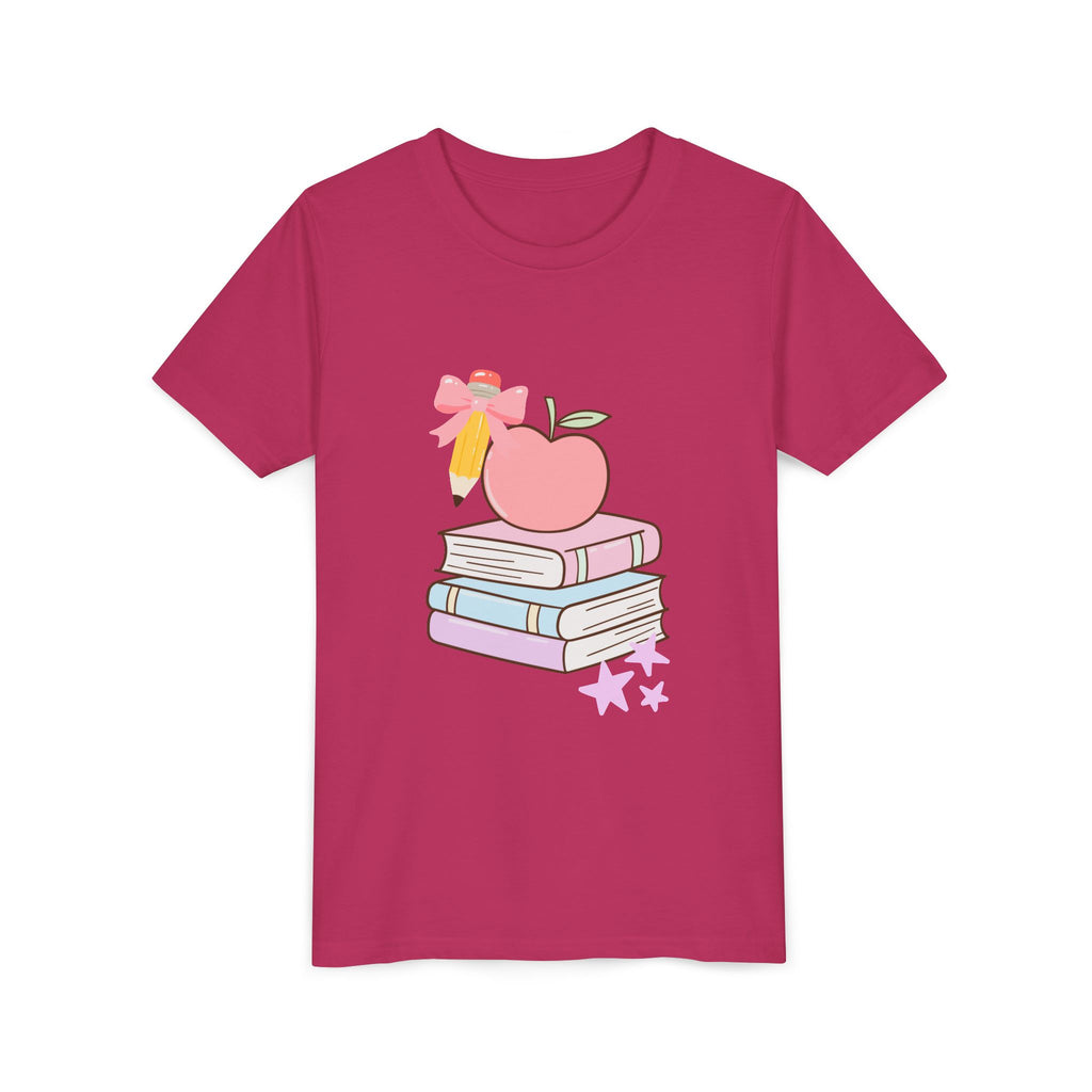 Youth Tee — Cute School Stack Graphic with Apple & Books