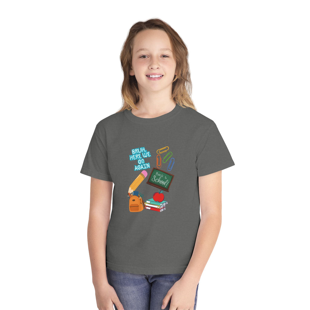 Youth Tee - 'Back To School' Chalkboard Design with Backpack, Books & Apple