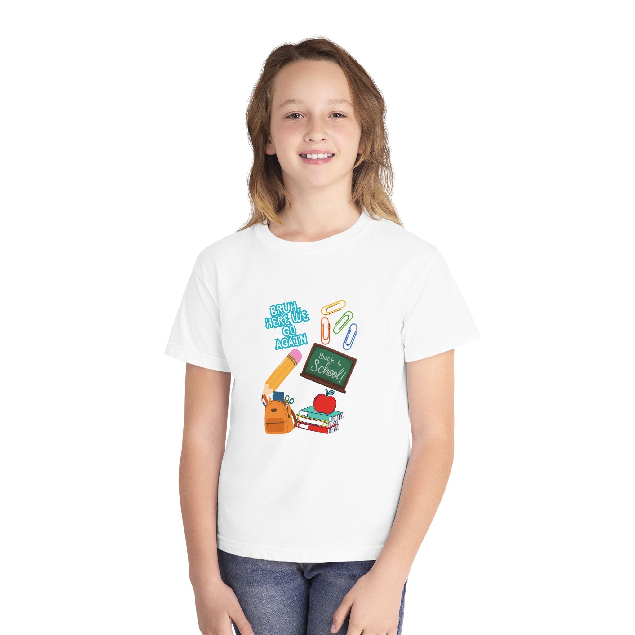 Youth Tee - 'Back To School' Chalkboard Design with Backpack, Books & Apple