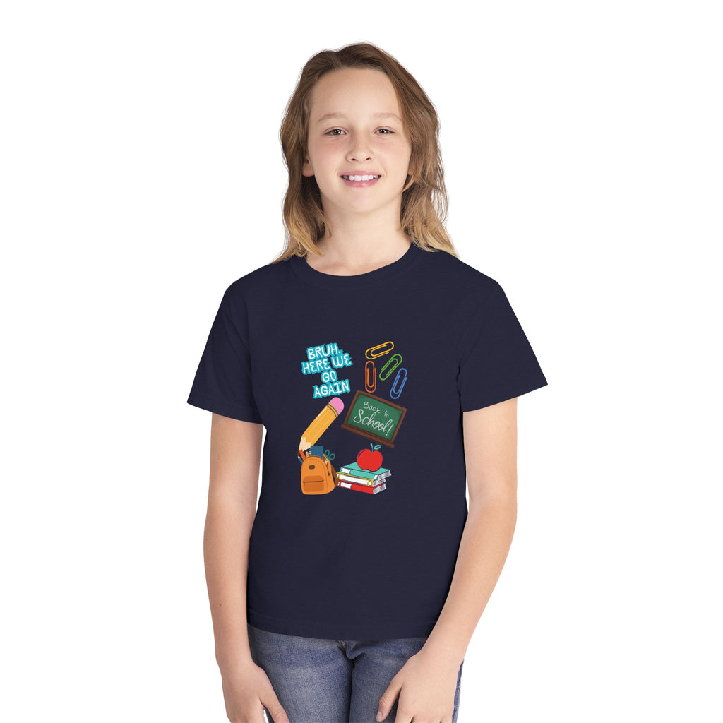 Youth Tee - 'Back To School' Chalkboard Design with Backpack, Books & Apple