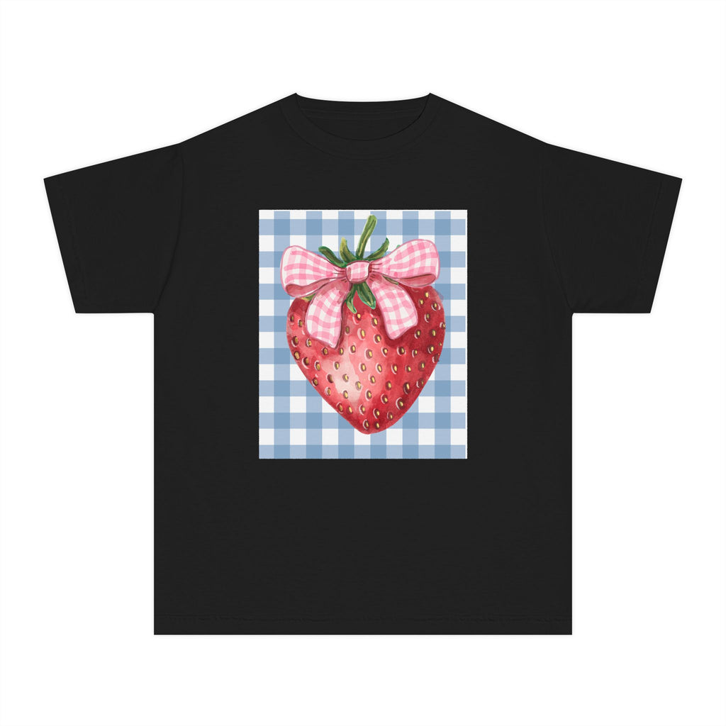 Kids Strawberry Graphic Tee — Gingham Bow Fruit Shirt