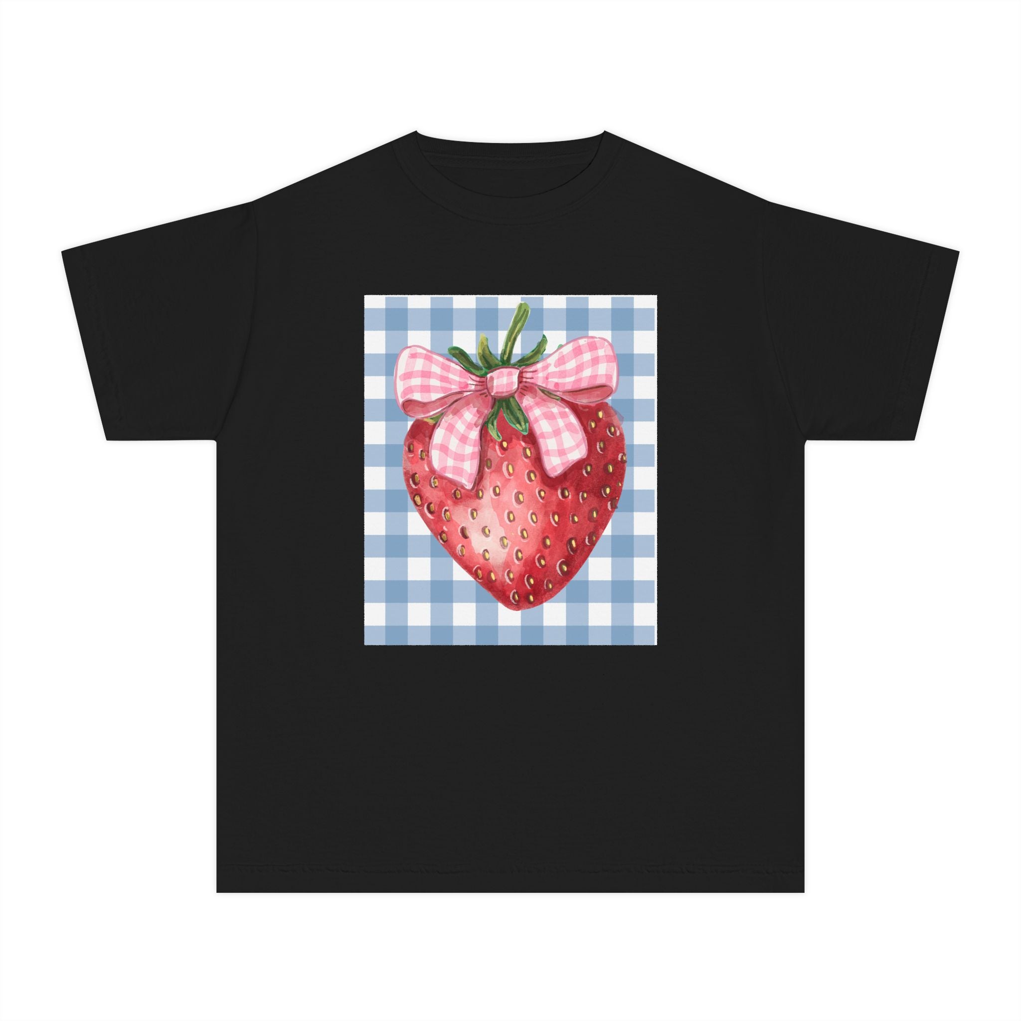 Kids Strawberry Graphic Tee — Gingham Bow Fruit Shirt