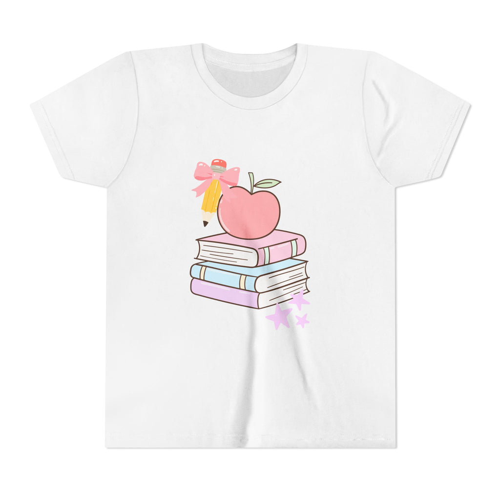 Youth Tee — Cute School Stack Graphic with Apple & Books