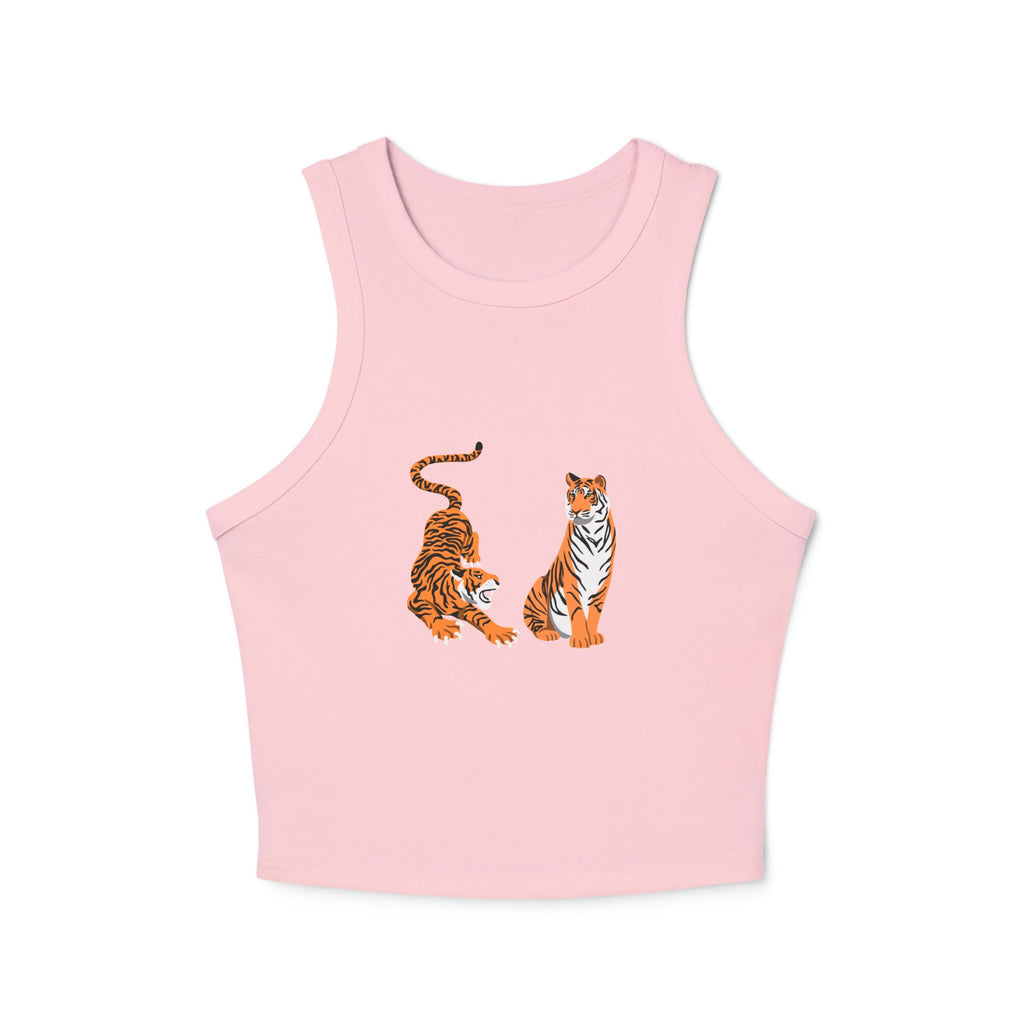Tiger Duo Racer Tank Top — Playful Floral Tiger Graphic for Women