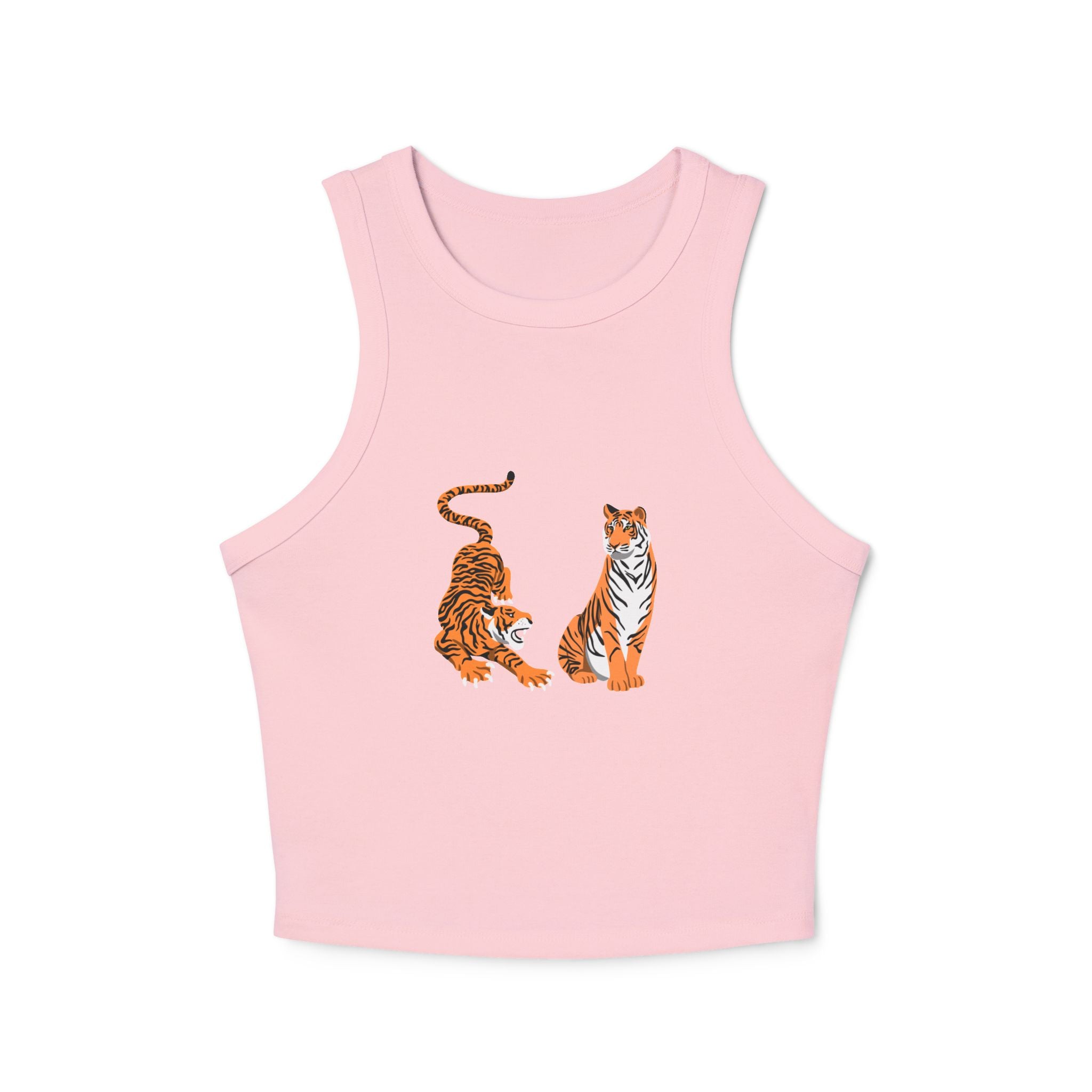 Tiger Duo Racer Tank Top — Playful Floral Tiger Graphic for Women