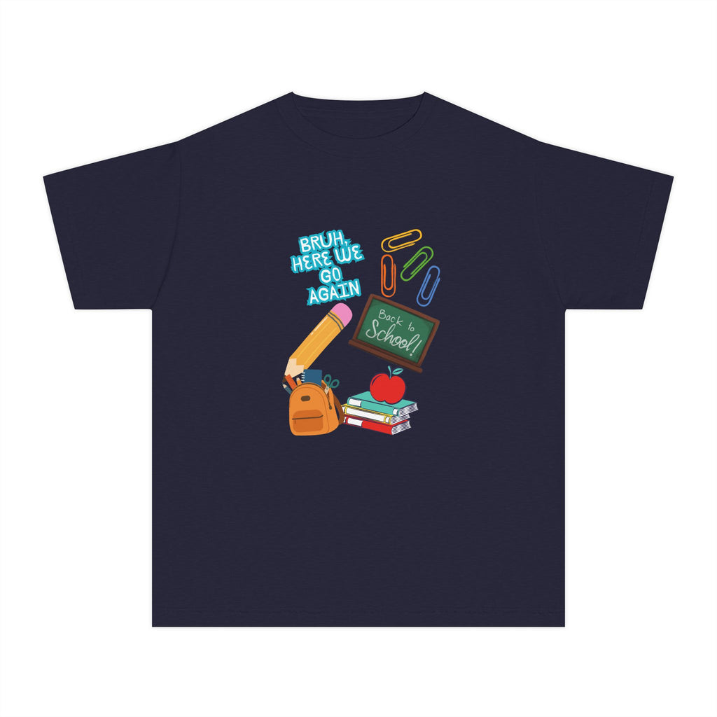 Youth Tee - 'Back To School' Chalkboard Design with Backpack, Books & Apple