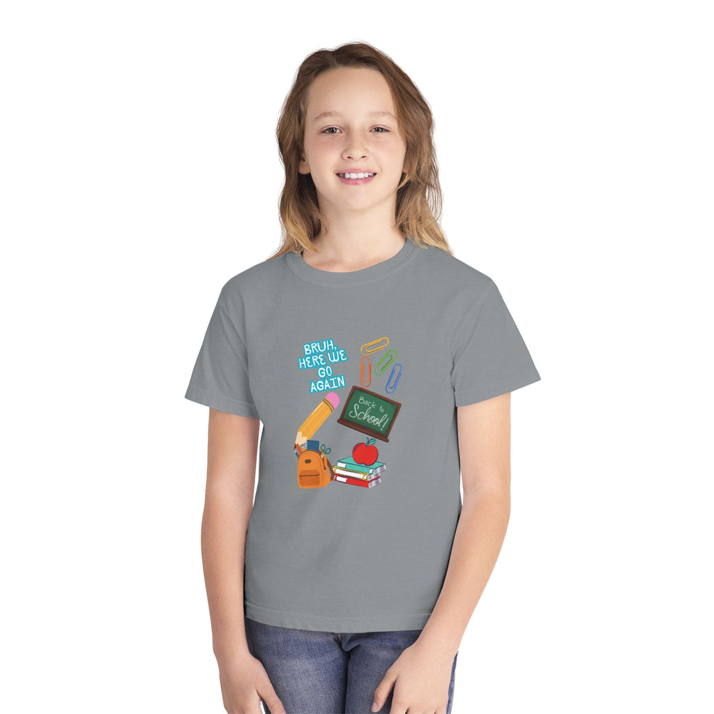 Youth Tee - 'Back To School' Chalkboard Design with Backpack, Books & Apple