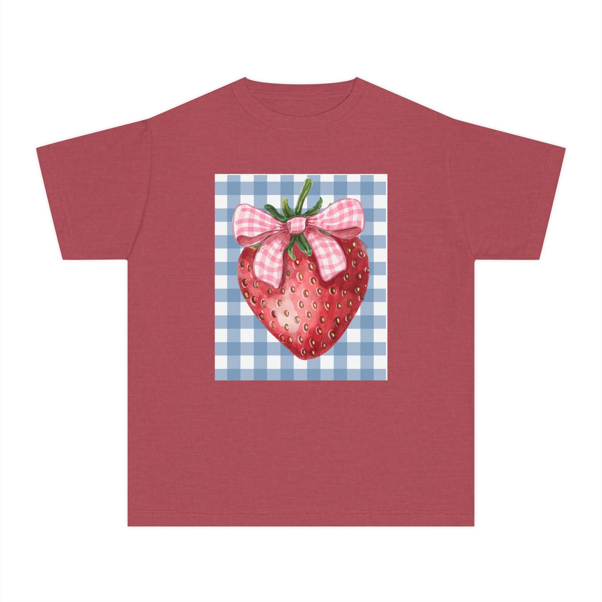 Kids Strawberry Graphic Tee — Gingham Bow Fruit Shirt