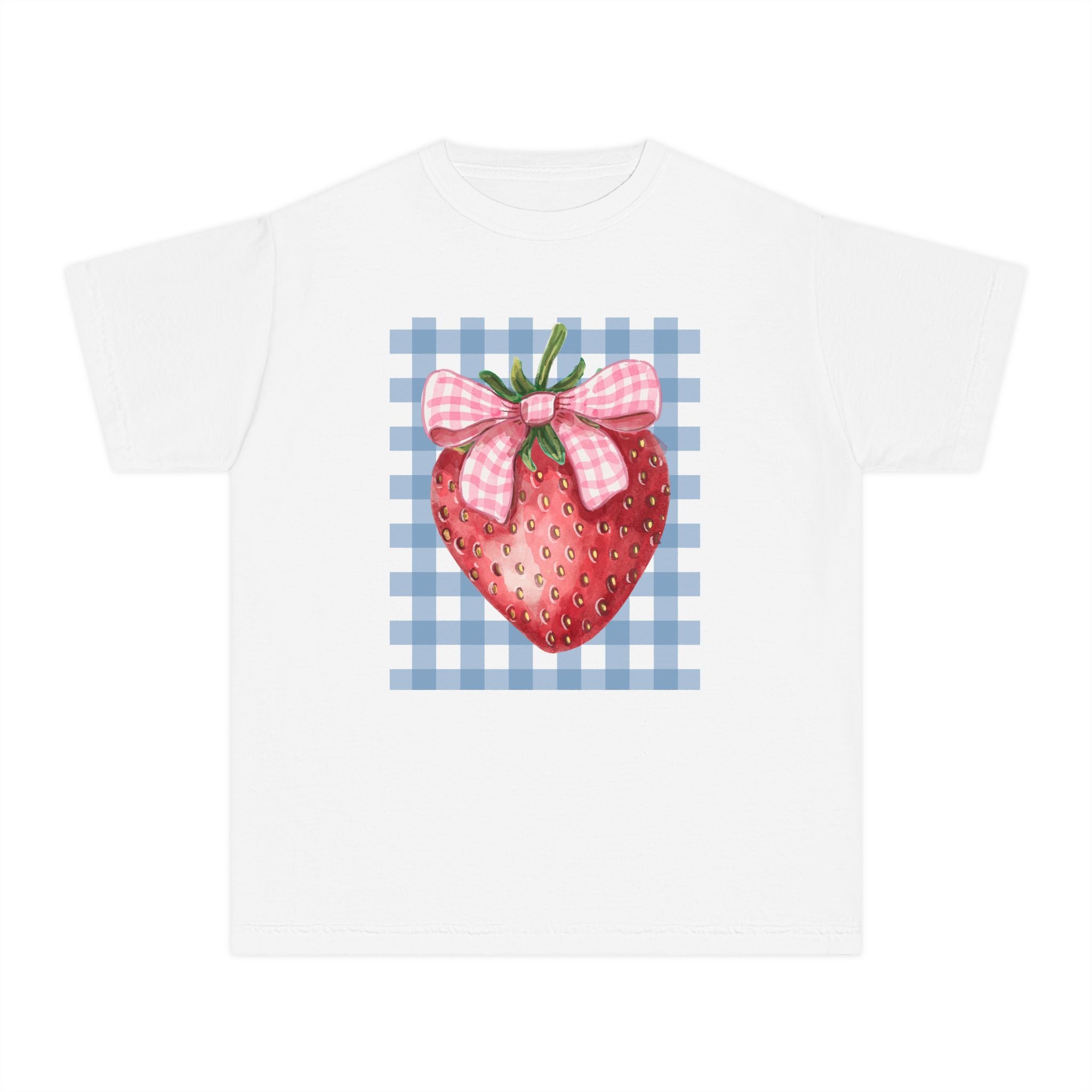 Kids Strawberry Graphic Tee — Gingham Bow Fruit Shirt