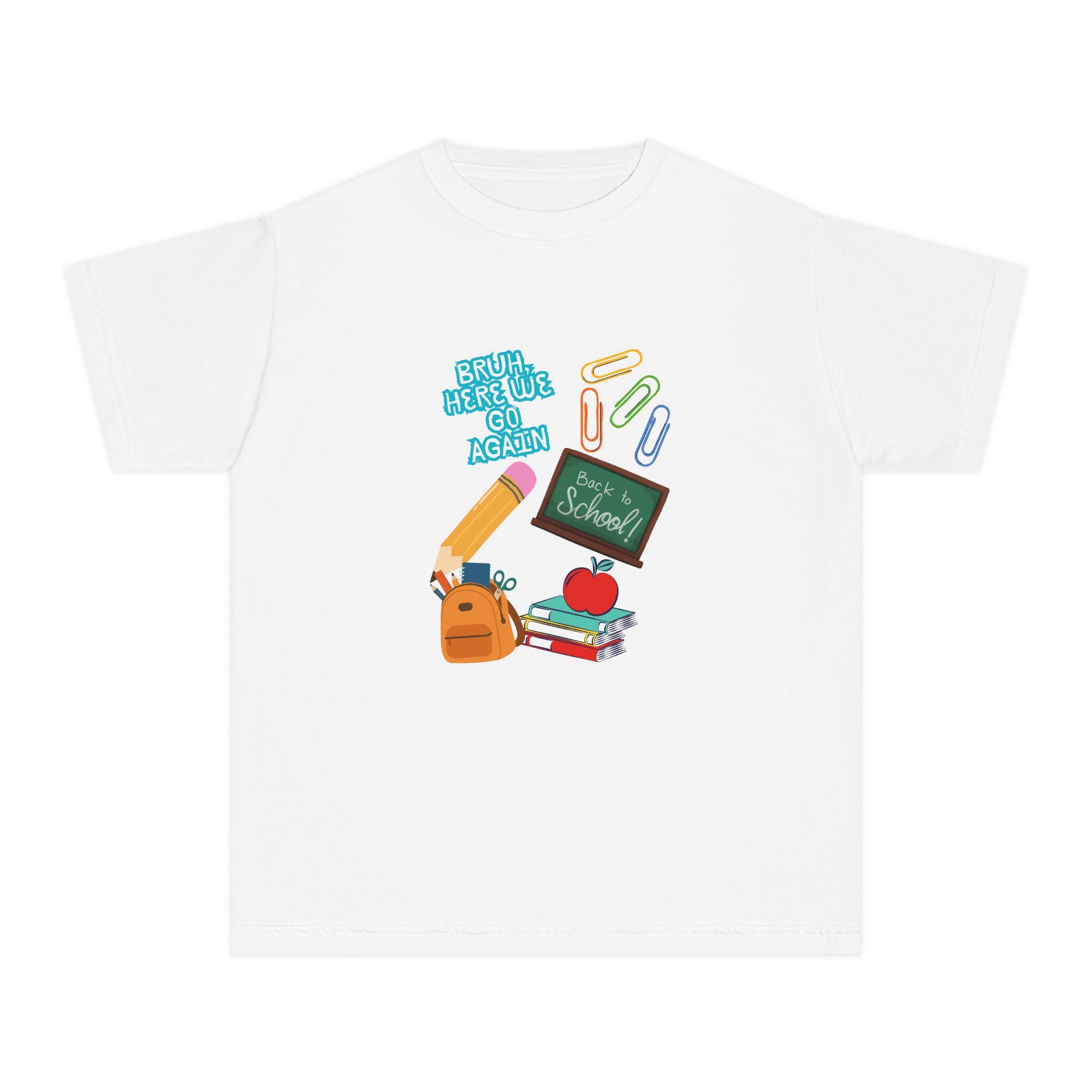 Youth Tee - 'Back To School' Chalkboard Design with Backpack, Books & Apple