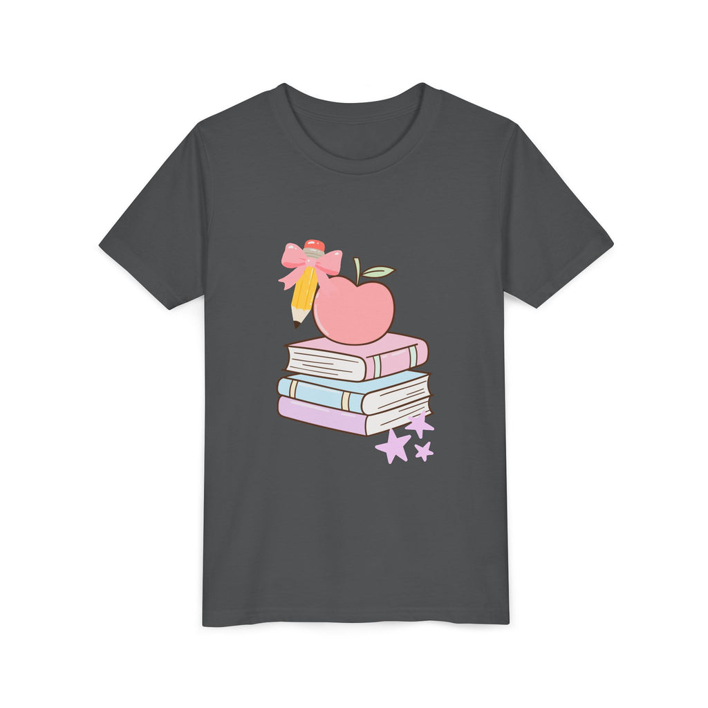 Youth Tee — Cute School Stack Graphic with Apple & Books