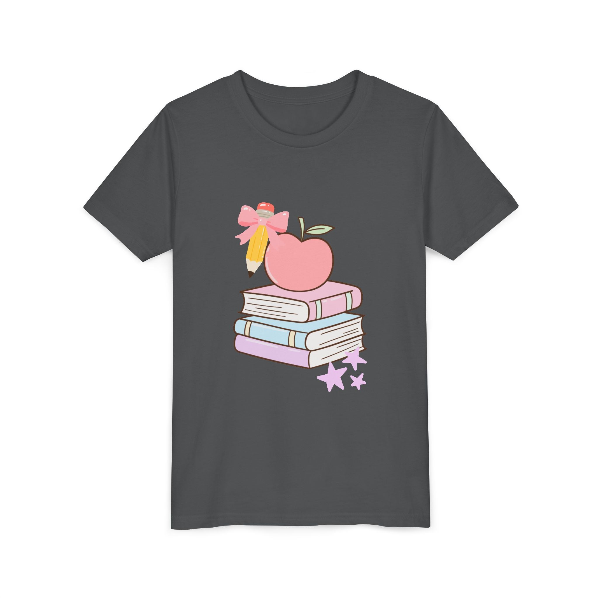 Youth Tee — Cute School Stack Graphic with Apple & Books