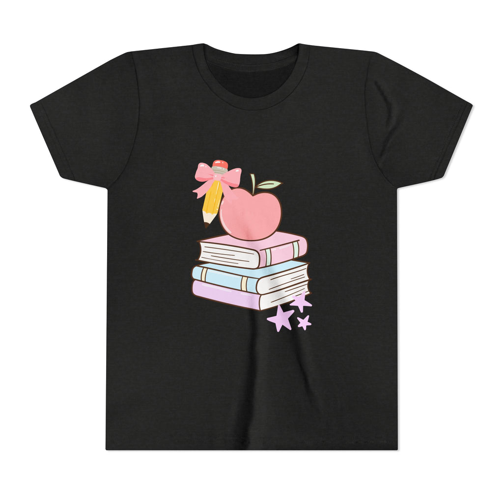 Youth Tee — Cute School Stack Graphic with Apple & Books