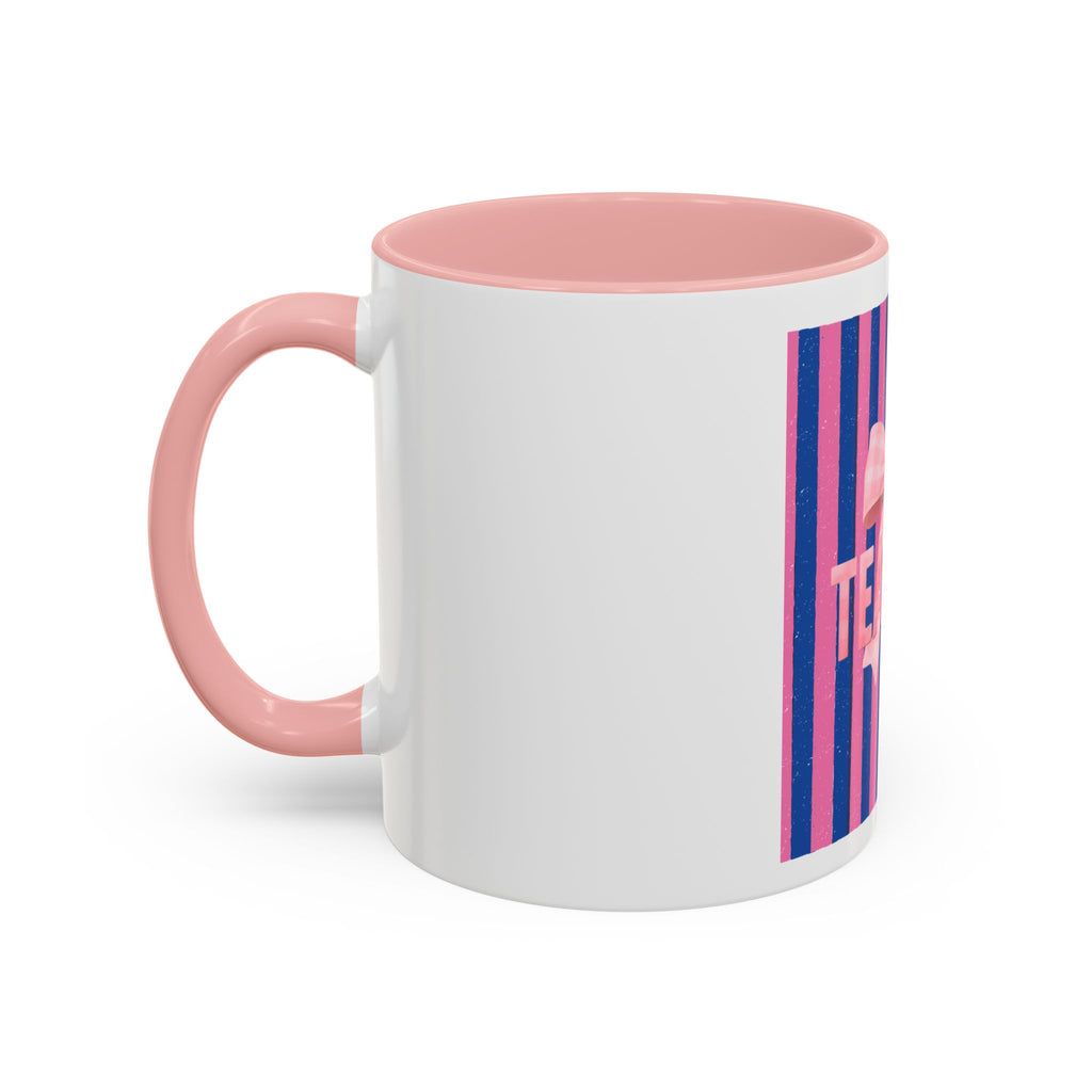 Teacher Mug — Pink Bow Striped Coffee Cup (11/15oz)