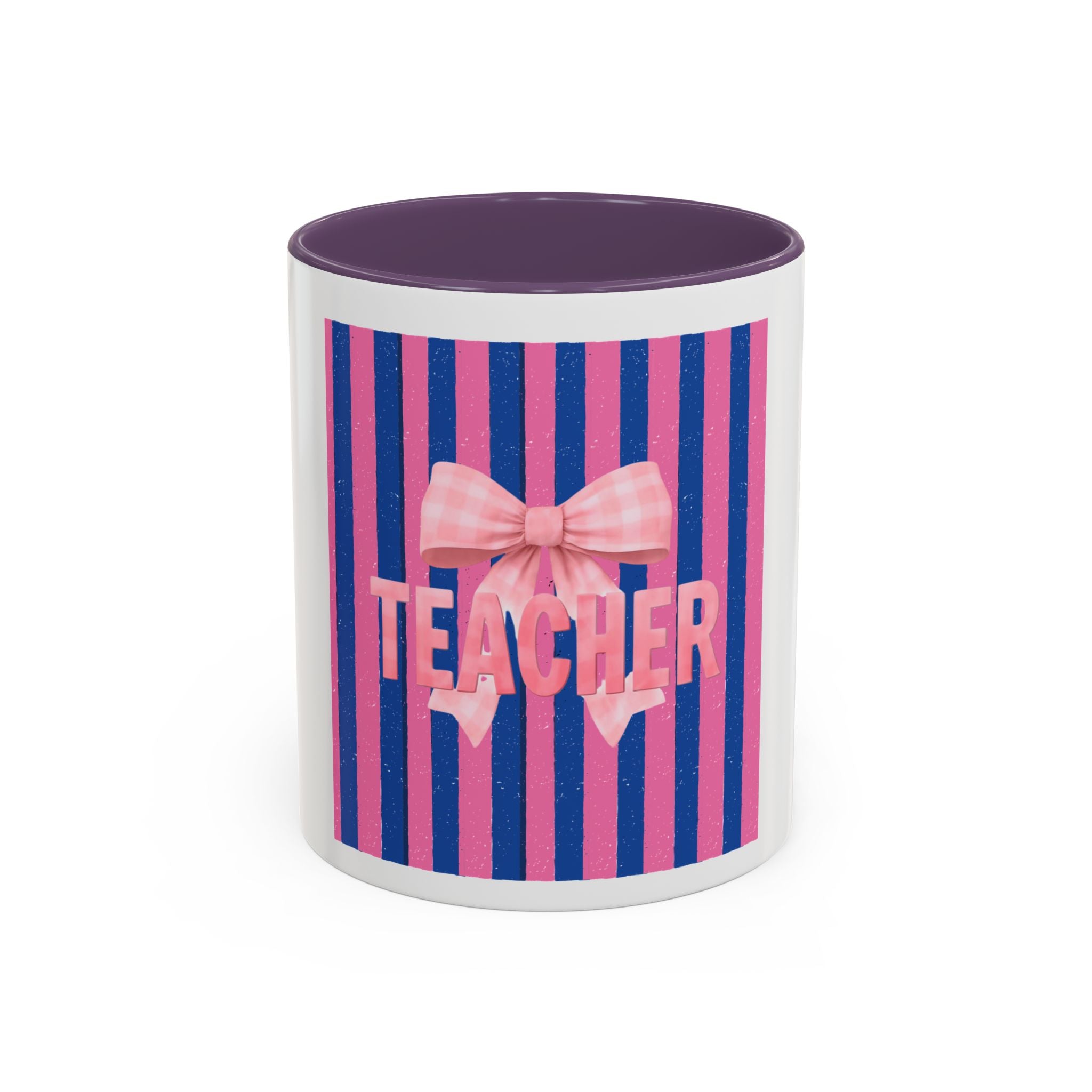 Teacher Mug — Pink Bow Striped Coffee Cup (11/15oz)