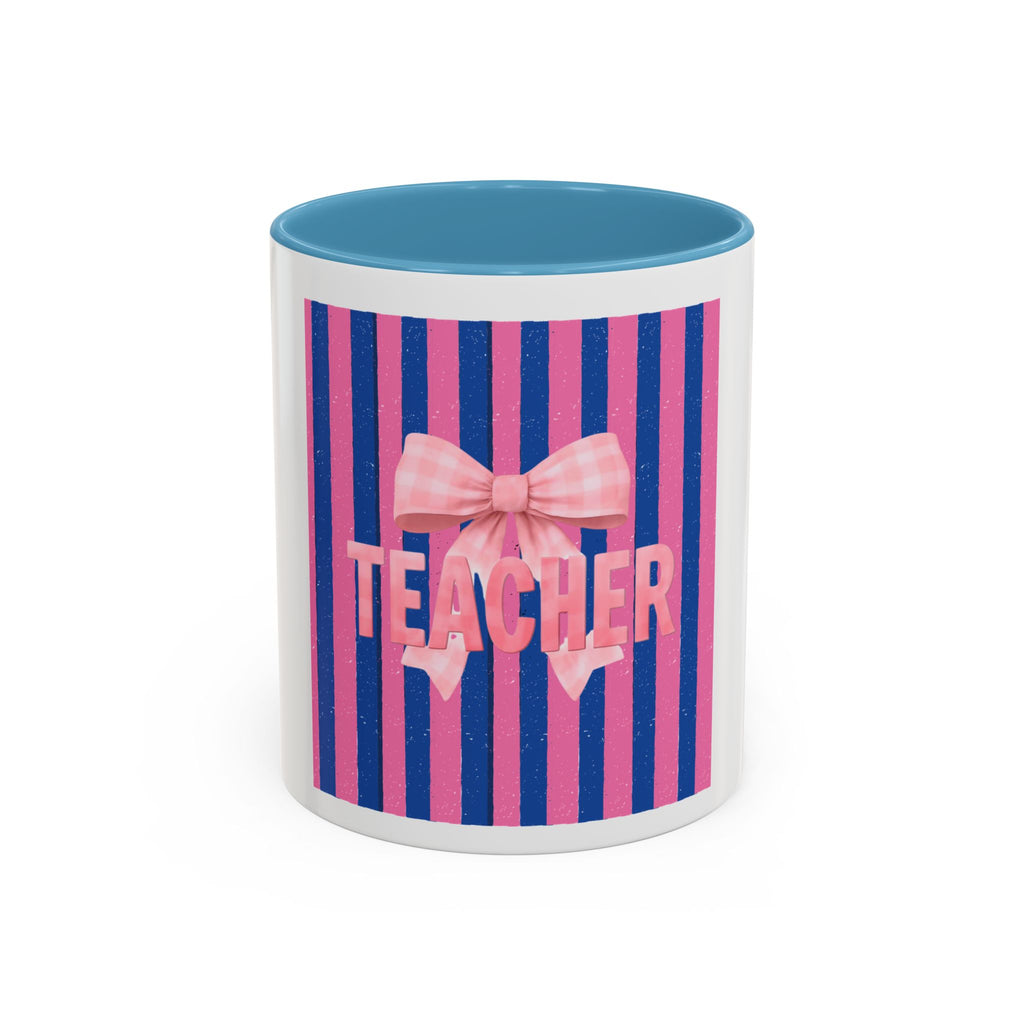 Teacher Mug — Pink Bow Striped Coffee Cup (11/15oz)