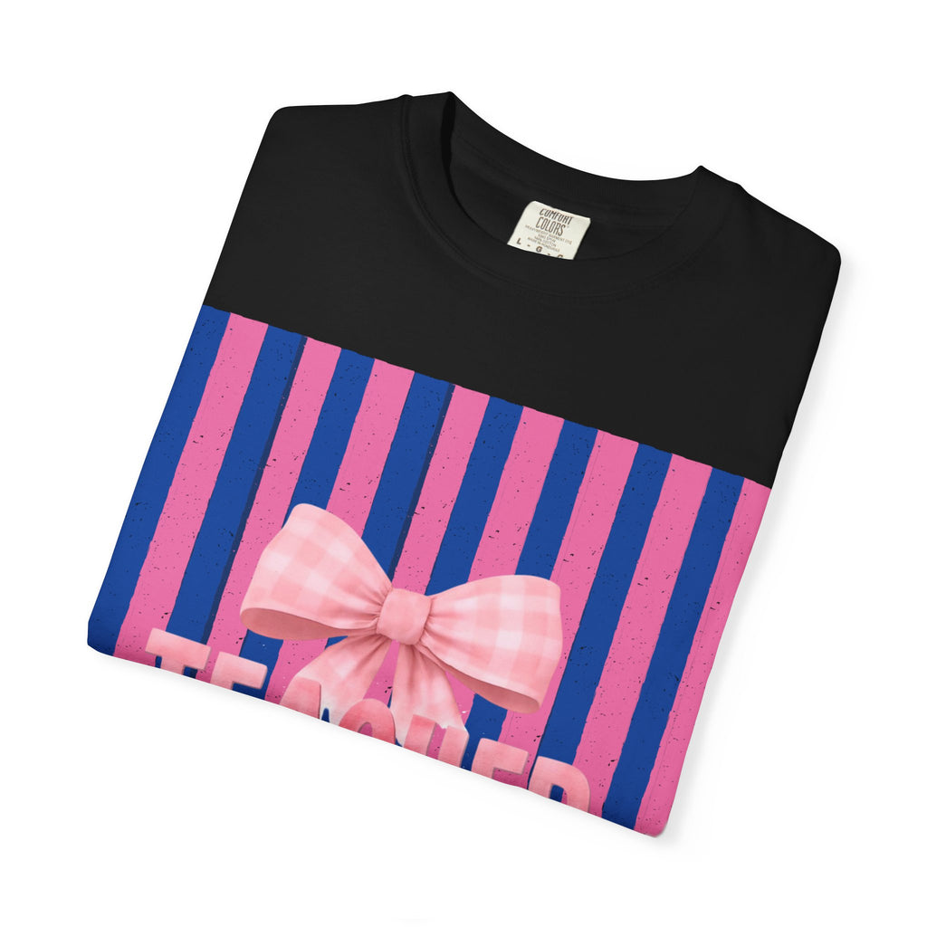 Teacher Pink Bow Striped T-Shirt — Gift for Educators