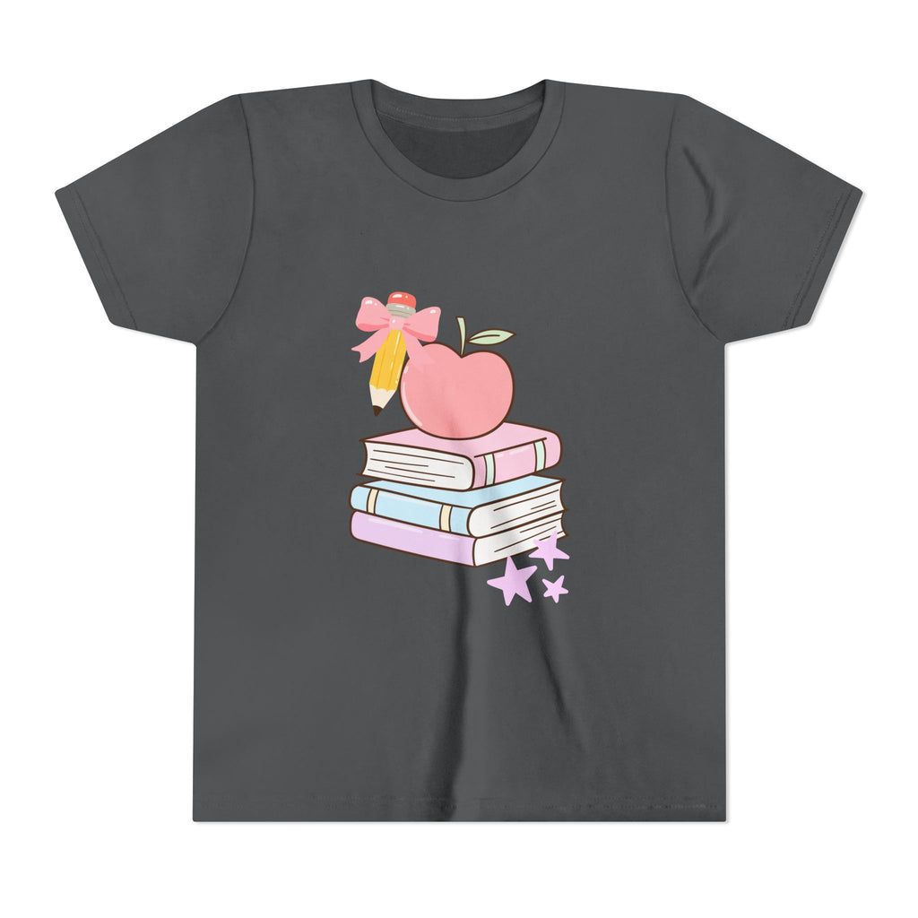 Youth Tee — Cute School Stack Graphic with Apple & Books