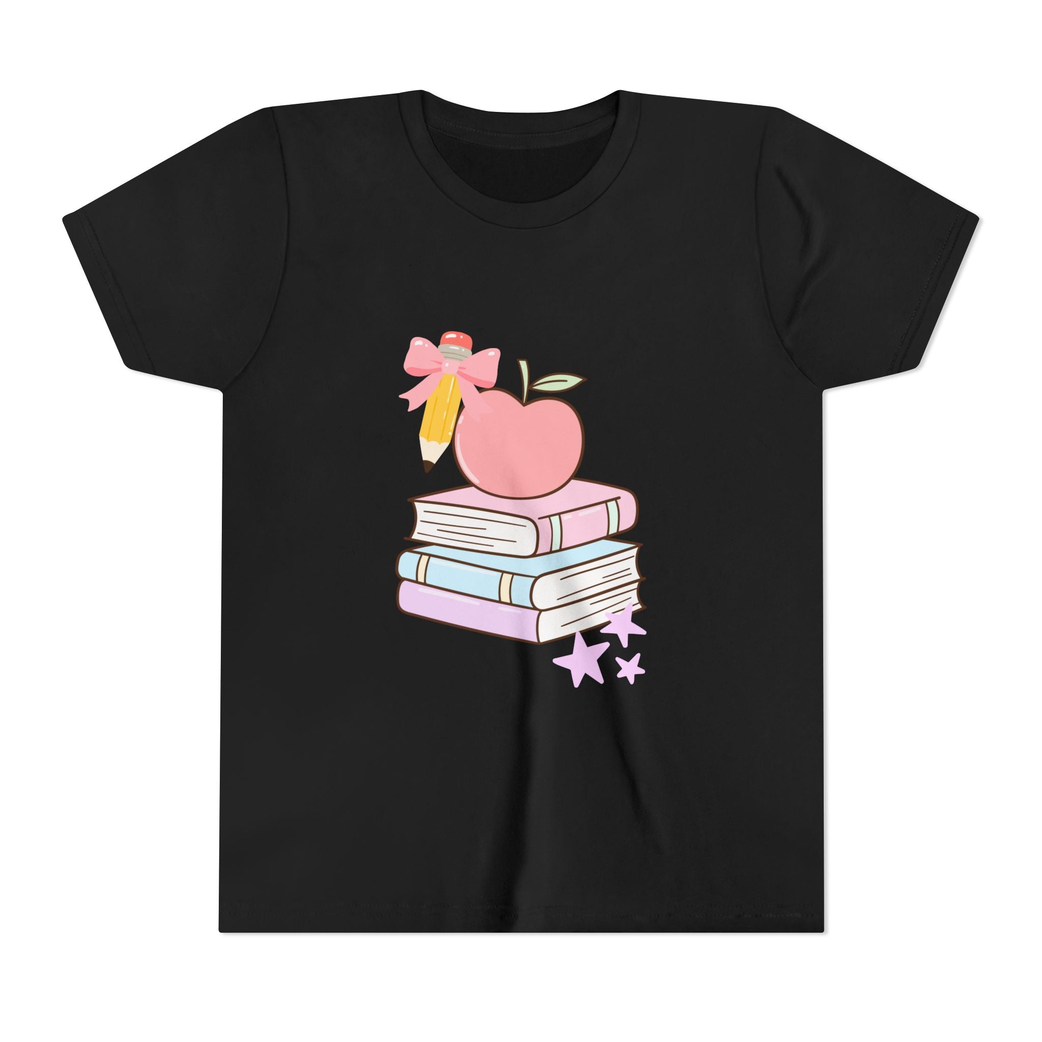 Youth Tee — Cute School Stack Graphic with Apple & Books
