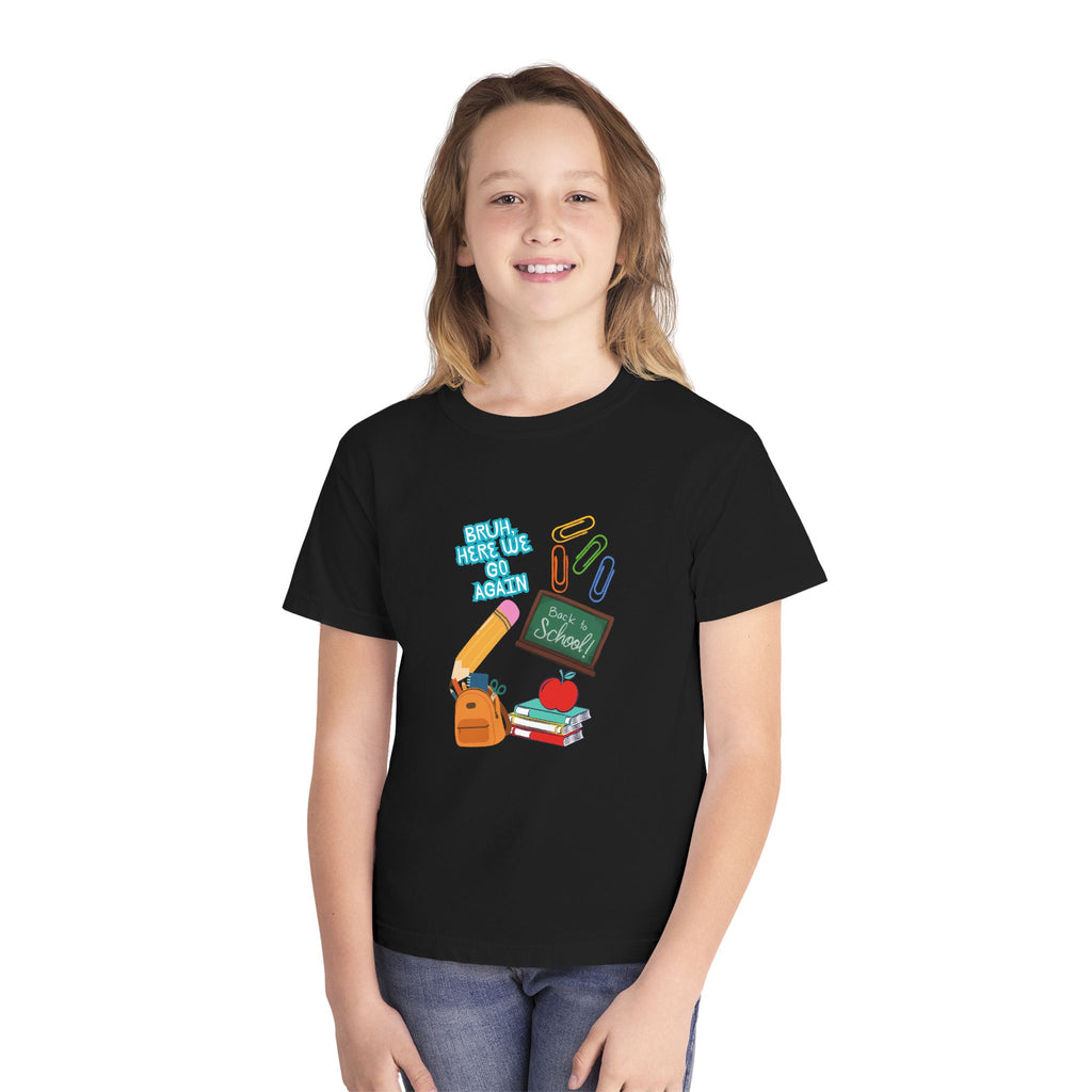 Youth Tee - 'Back To School' Chalkboard Design with Backpack, Books & Apple
