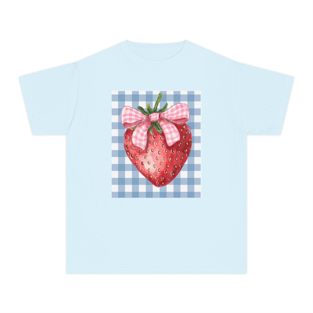 Kids Strawberry Graphic Tee — Gingham Bow Fruit Shirt
