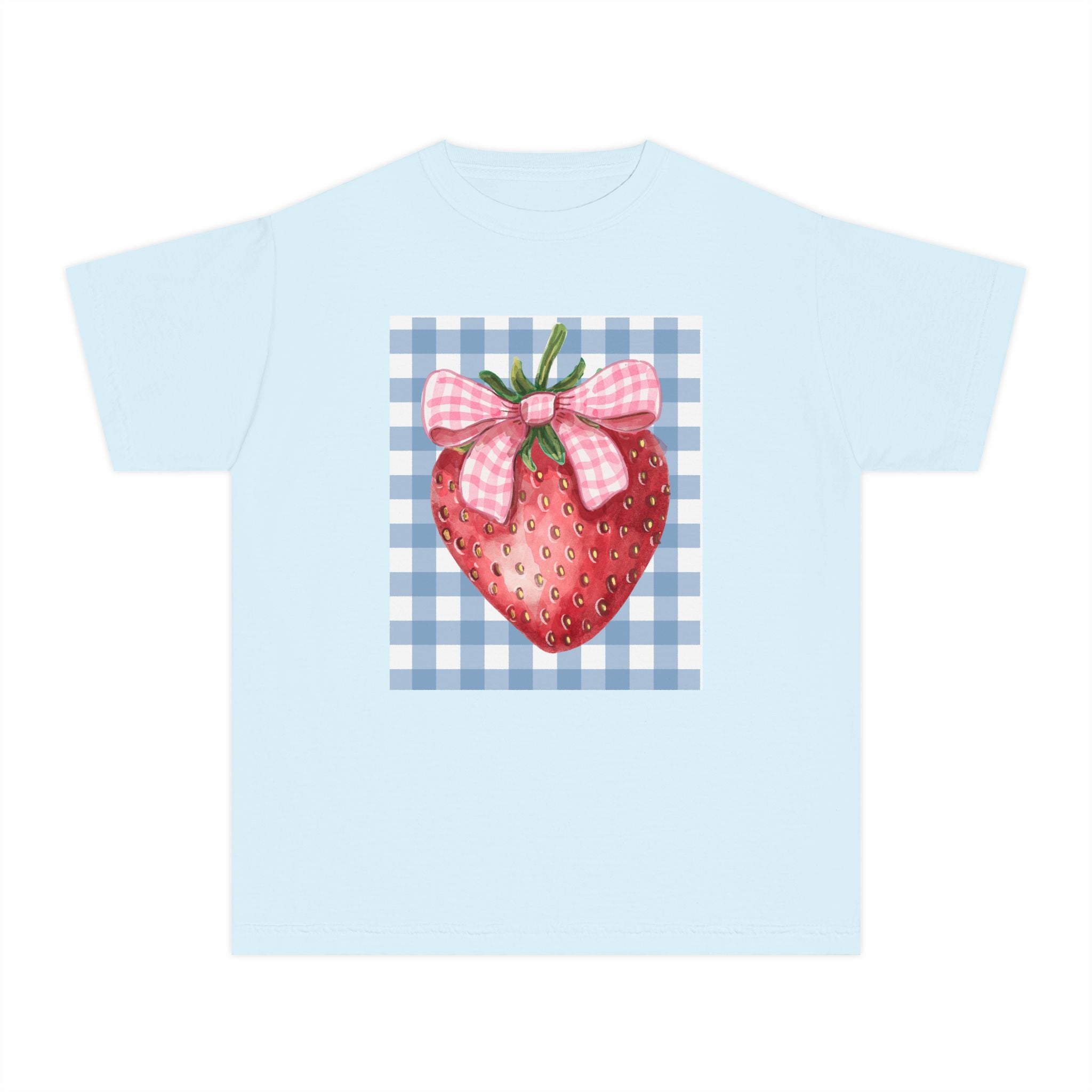 Kids Strawberry Graphic Tee — Gingham Bow Fruit Shirt