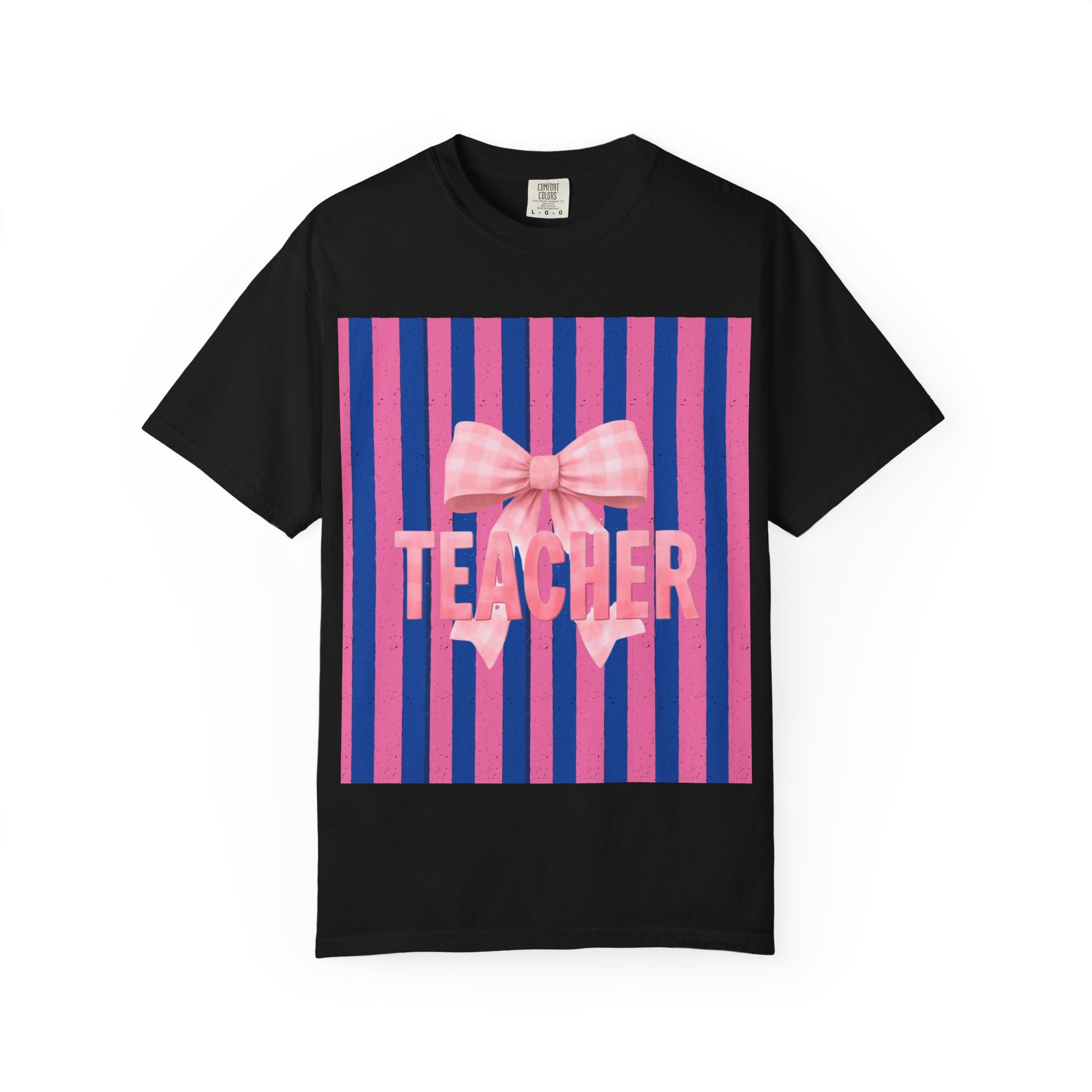 Teacher Pink Bow Striped T-Shirt — Gift for Educators